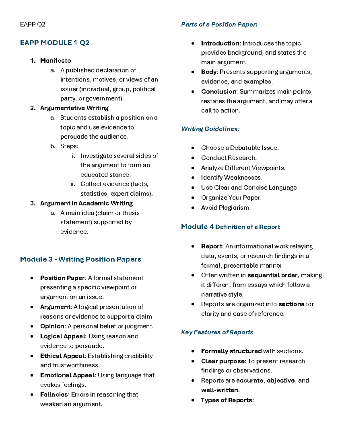 EAPP Q2 - EAPP - EAPP Q EAPP MODULE 1 Q Manifesto a. A published ...