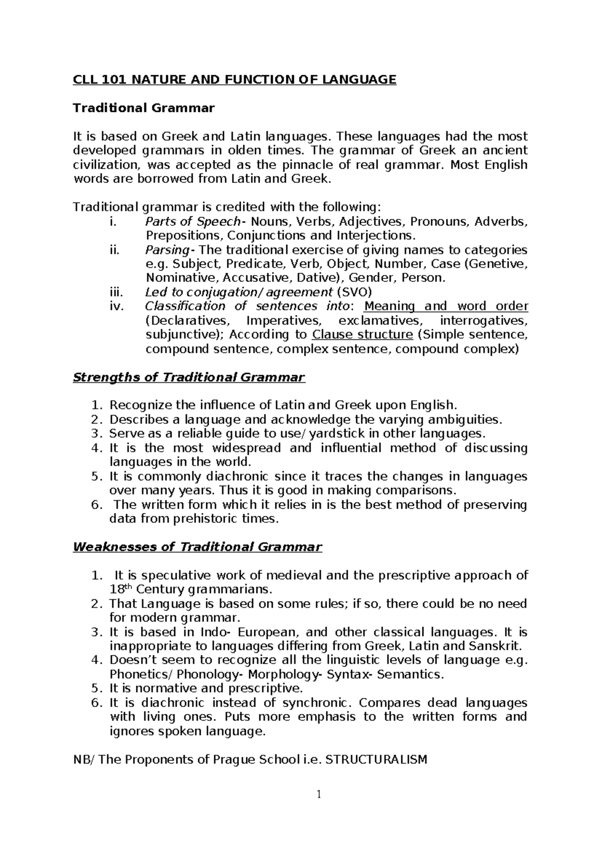 CLL 101 Nature AND Function OF Language - CLL 101 NATURE AND FUNCTION ...