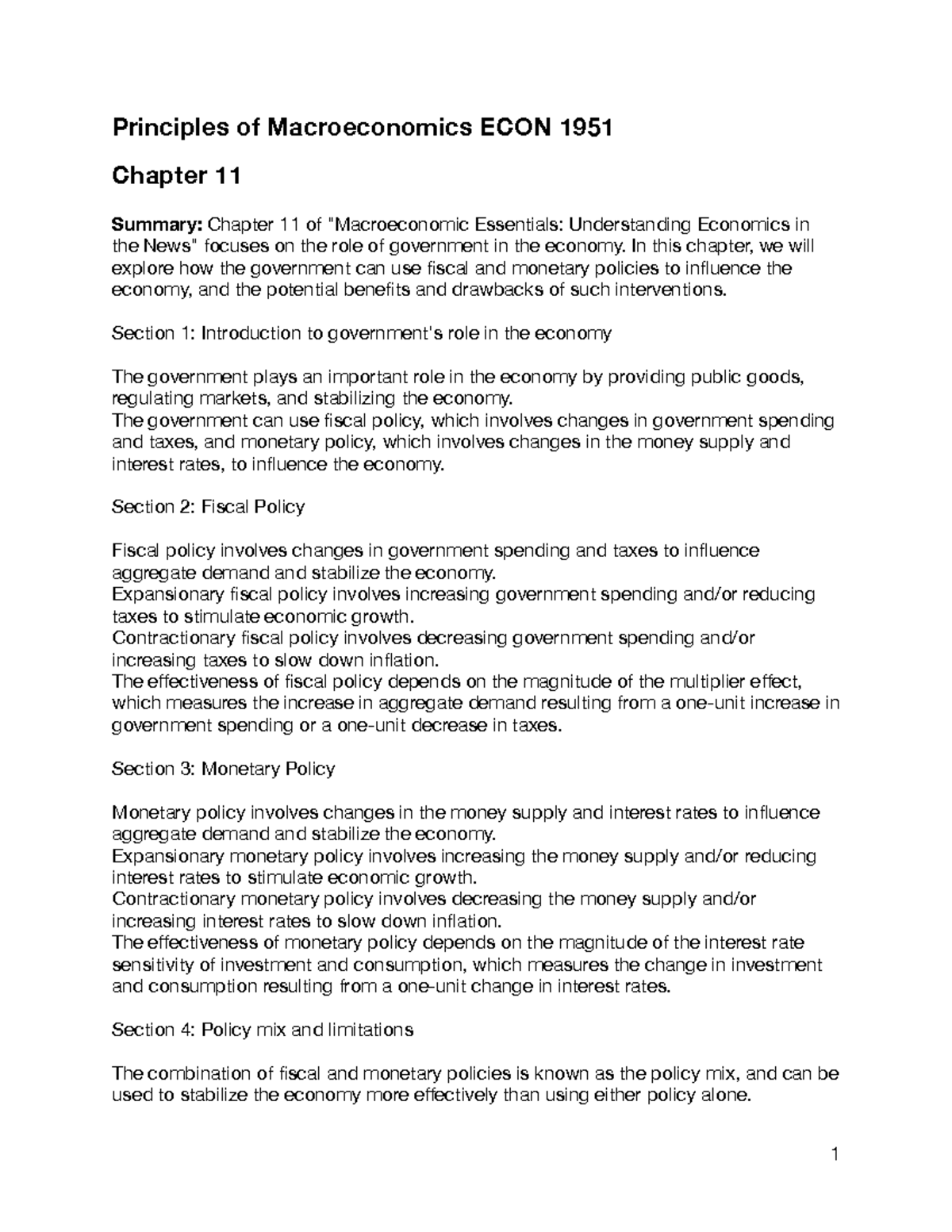 ECON 1951 - Chapter 11 - Principles of Macroeconomics ECON 1951 Chapter ...