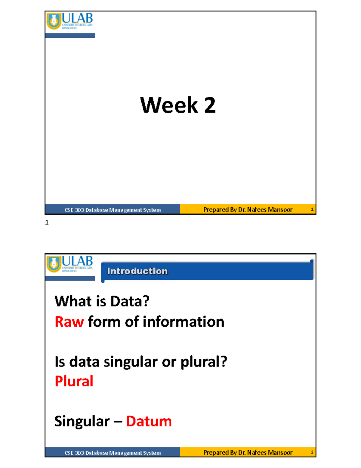 Week 2 Lecture Slides - CSE 303 Database Management System - Studocu