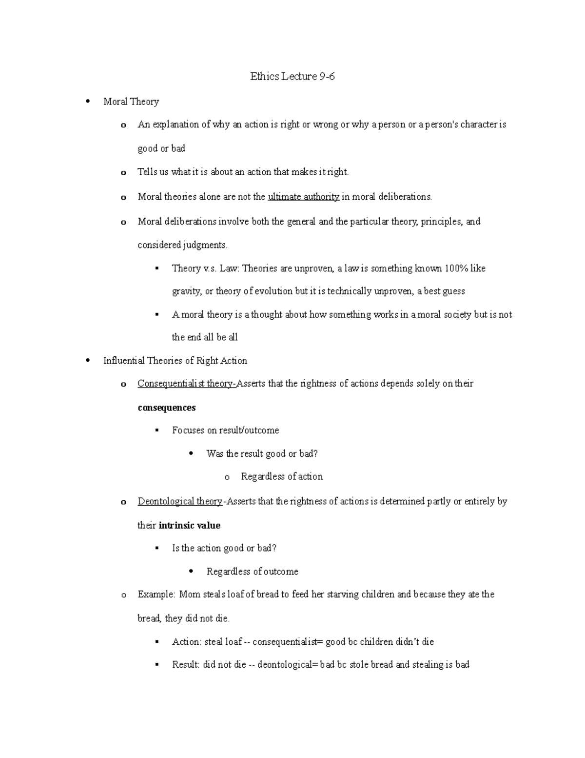 Ethics Lecture 9-6: Key Theories and Concepts - Dr. Coleman - Studocu