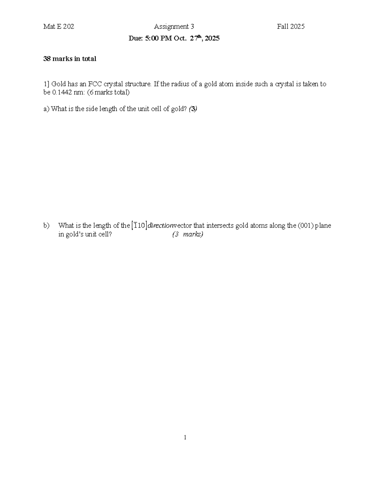 Mat E 202 Assignment 3 - Fall 2025 Study Notes - Studocu