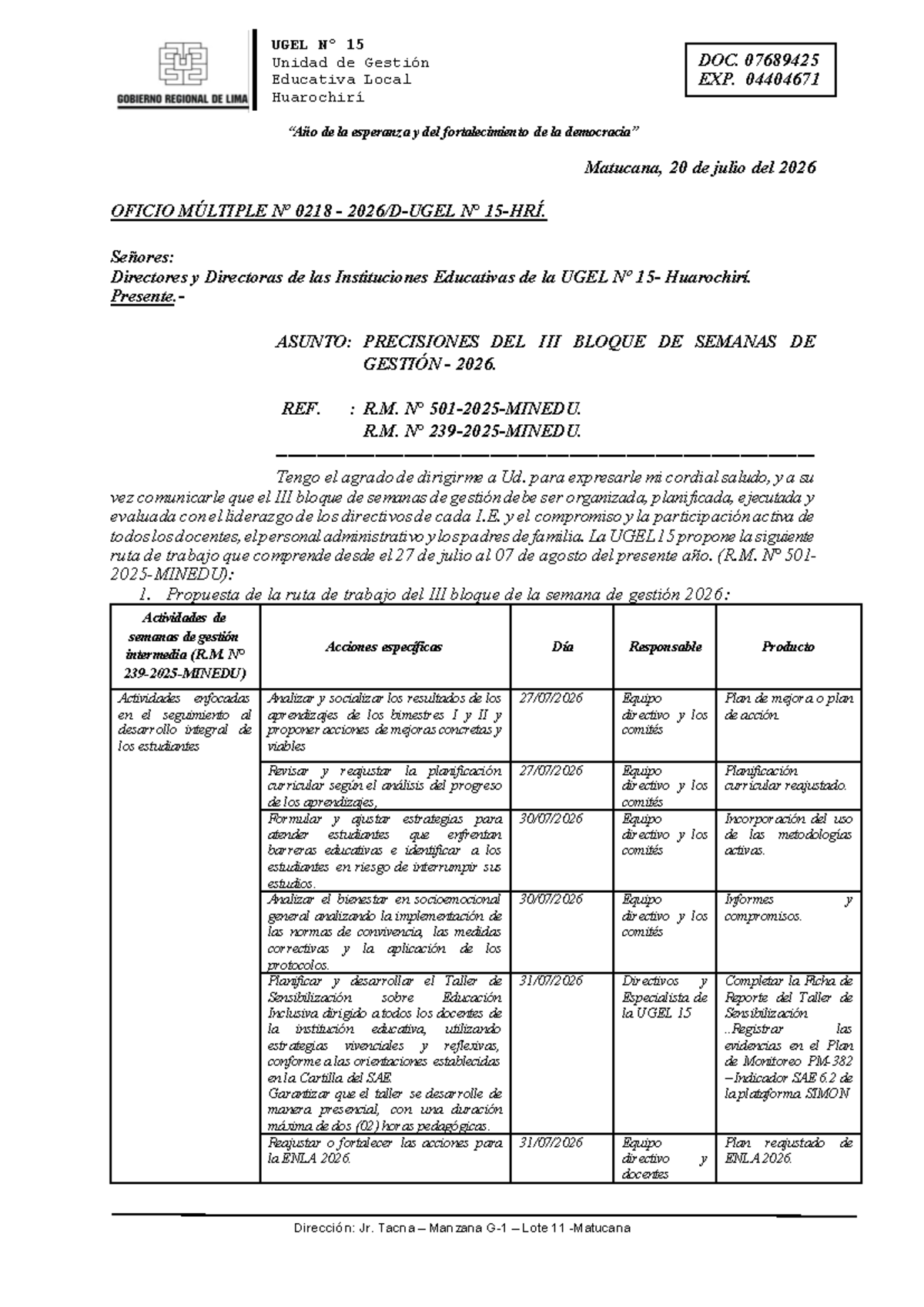 Precisiones del III Bloque de Semana de Gestión 2026 - UGEL 15 - Studocu
