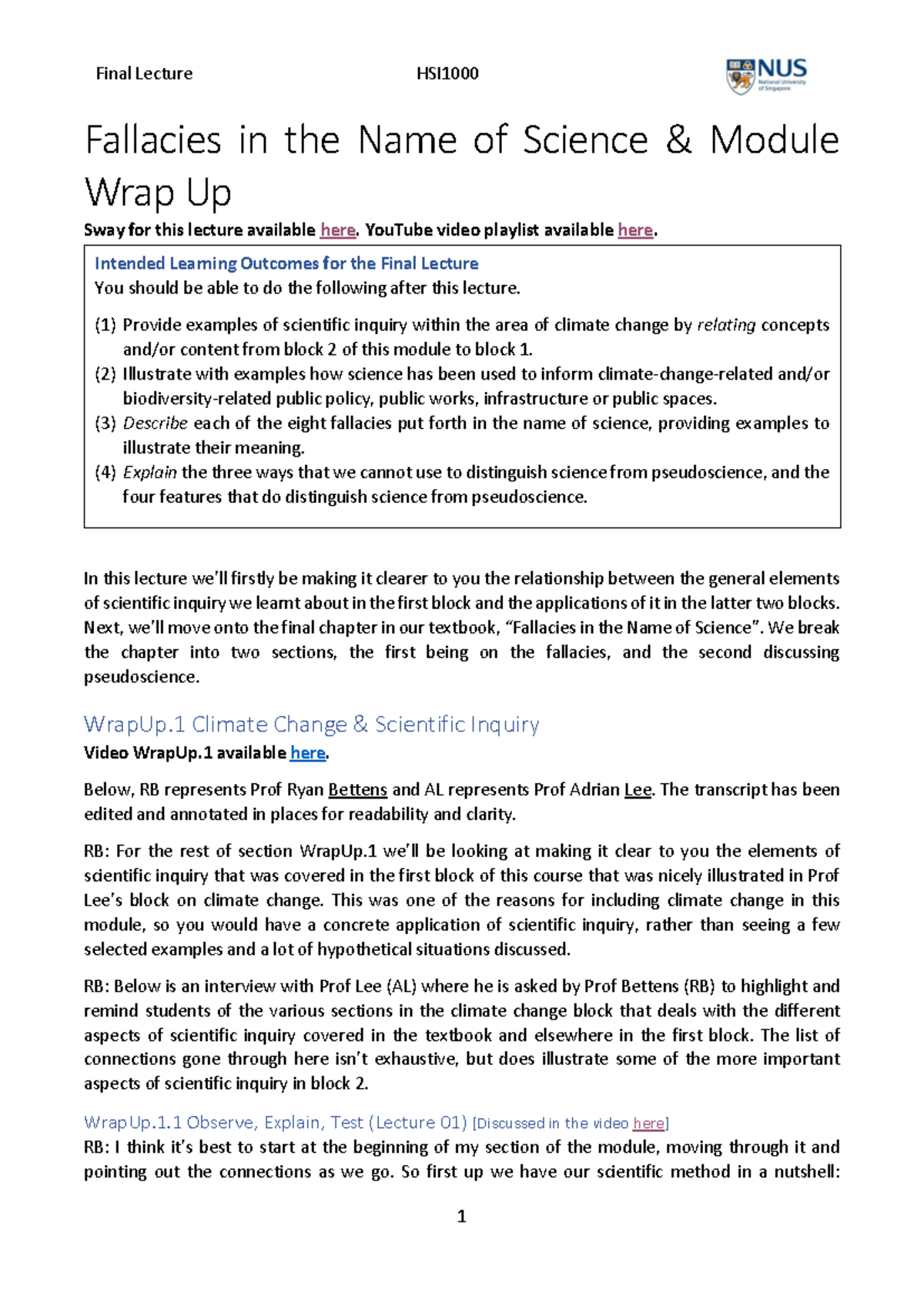 L12 Lecture Notes on Fallacies in Science and Climate Change - Studocu