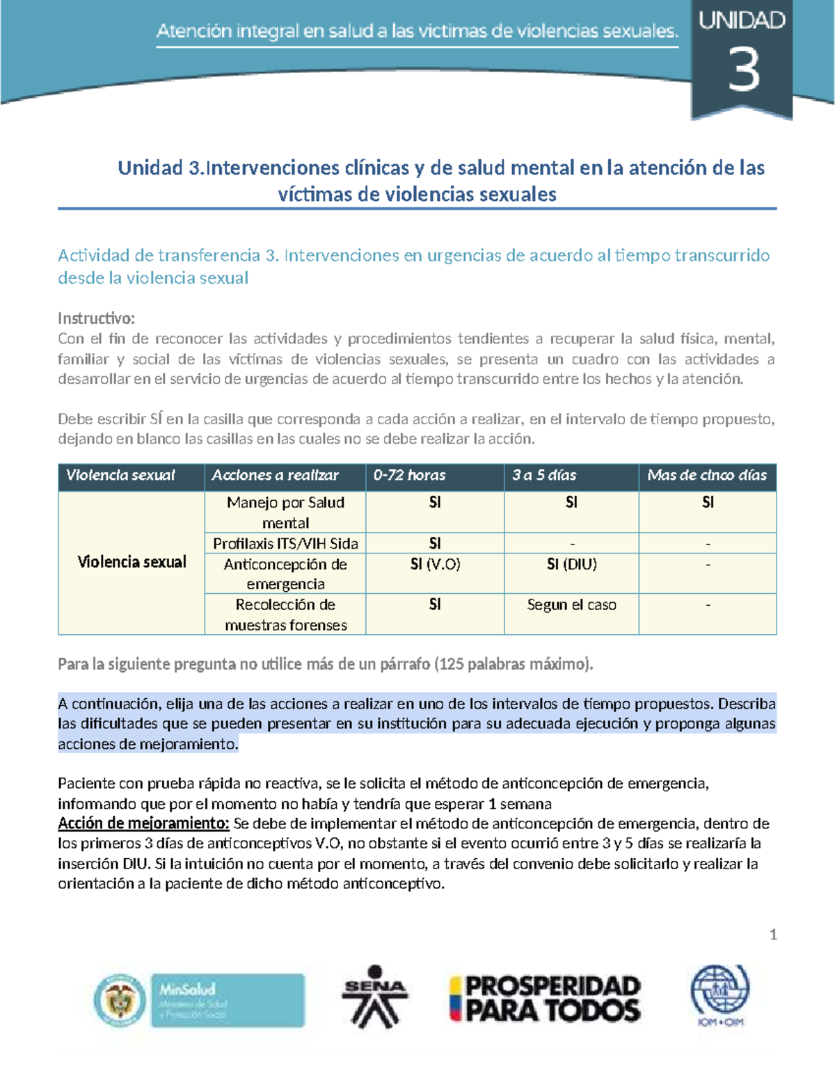 Intervenciones en Urgencias para Víctimas de Violencias Sexuales ...
