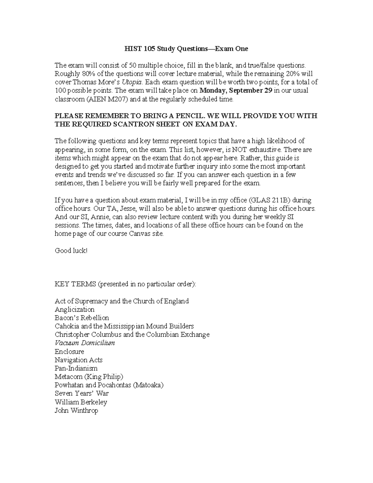 HIST 105 Exam One Study Guide: Key Questions & Topics - Studocu