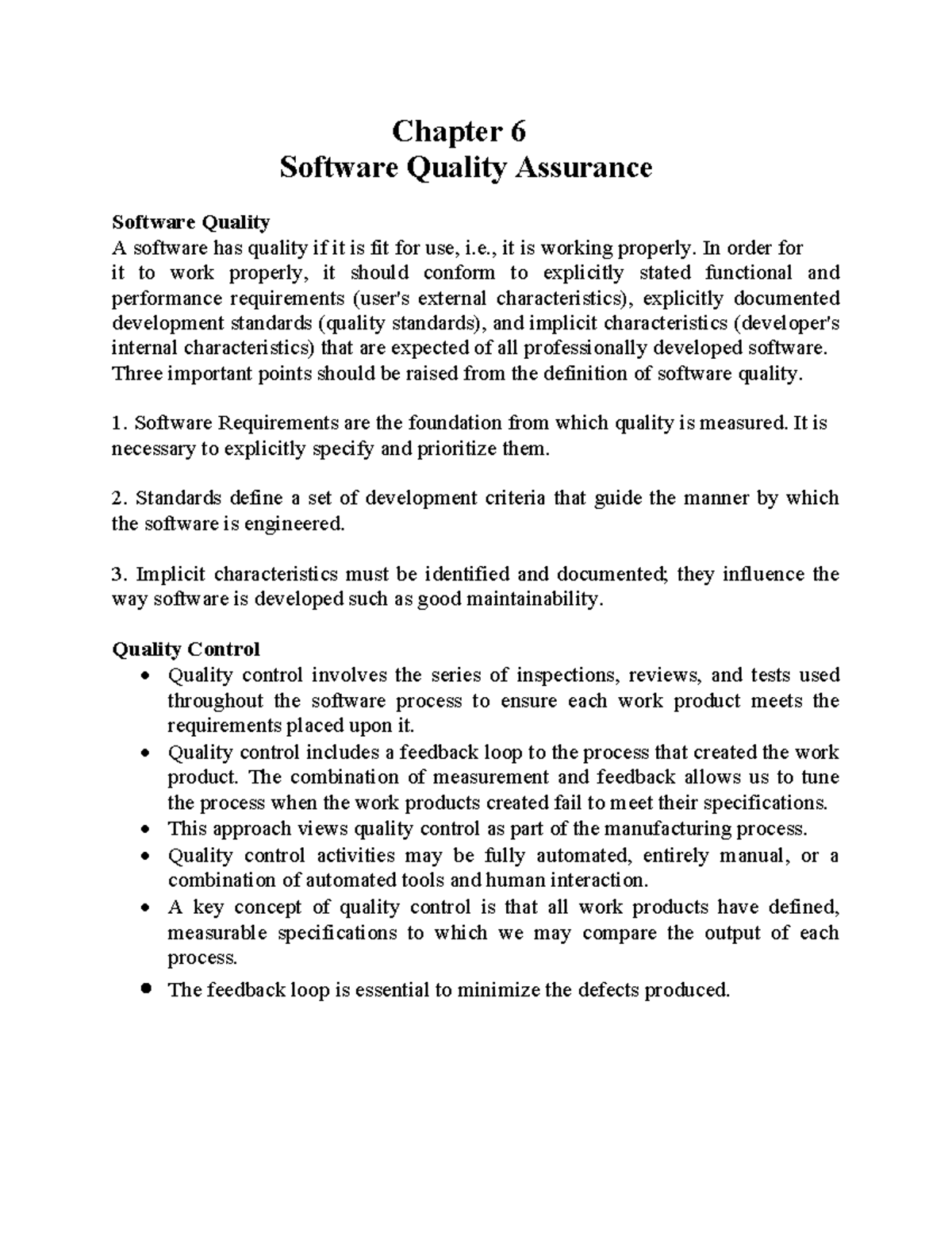 Chapter 6: Software Quality Assurance (SQA) Overview and Practices ...