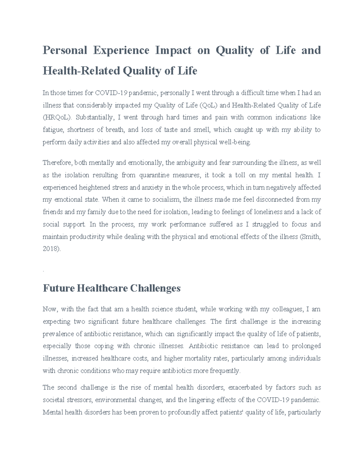 Personal Experience Impact on Quality of Life and Health - Personal ...