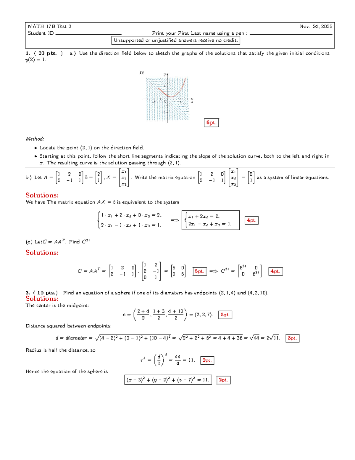 MATH 17B Test 3 - November 2025 - Studocu