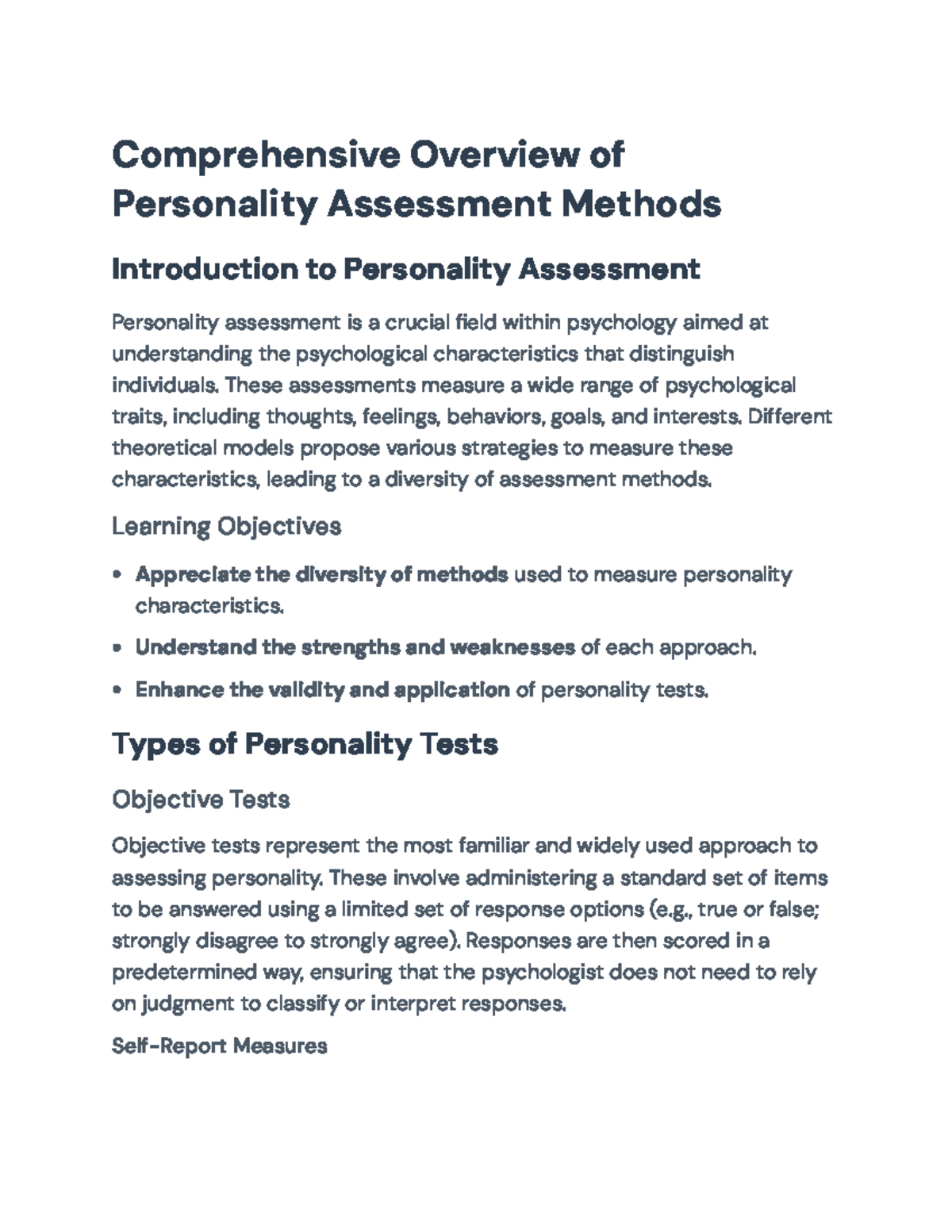 Comprehensive Overview of Personality Assessment Methods (Psych 101 ...
