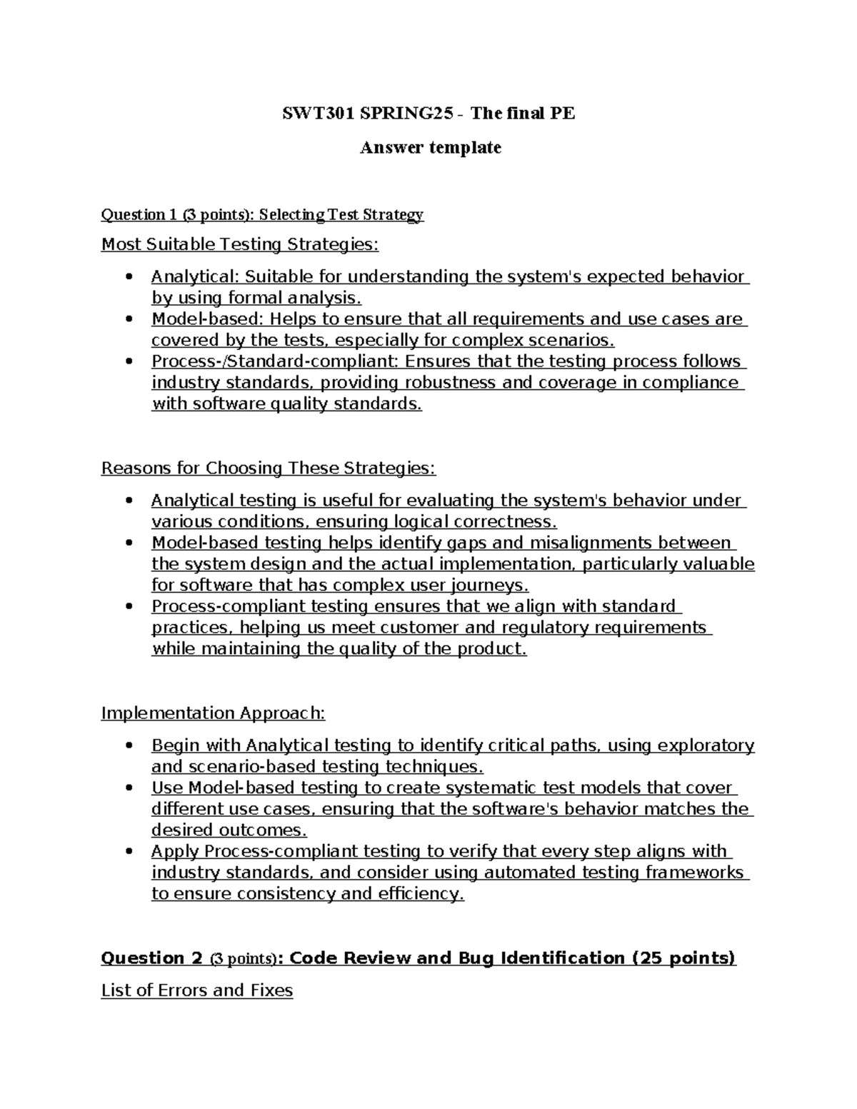 SWT301 SPRING25 Final Exam: Testing Strategies & Code Review Insights ...