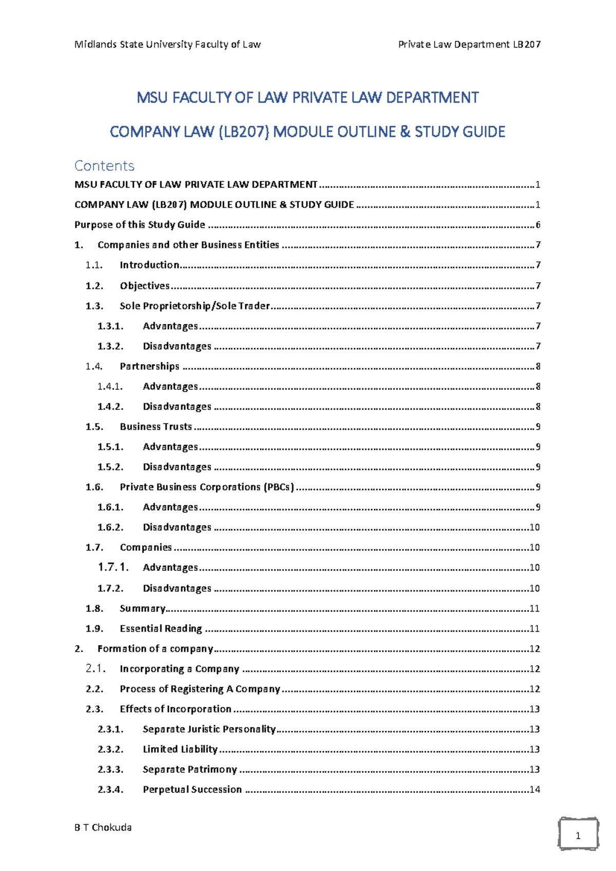 Company Law (LB207) Study Guide: Key Concepts and Framework - Studocu