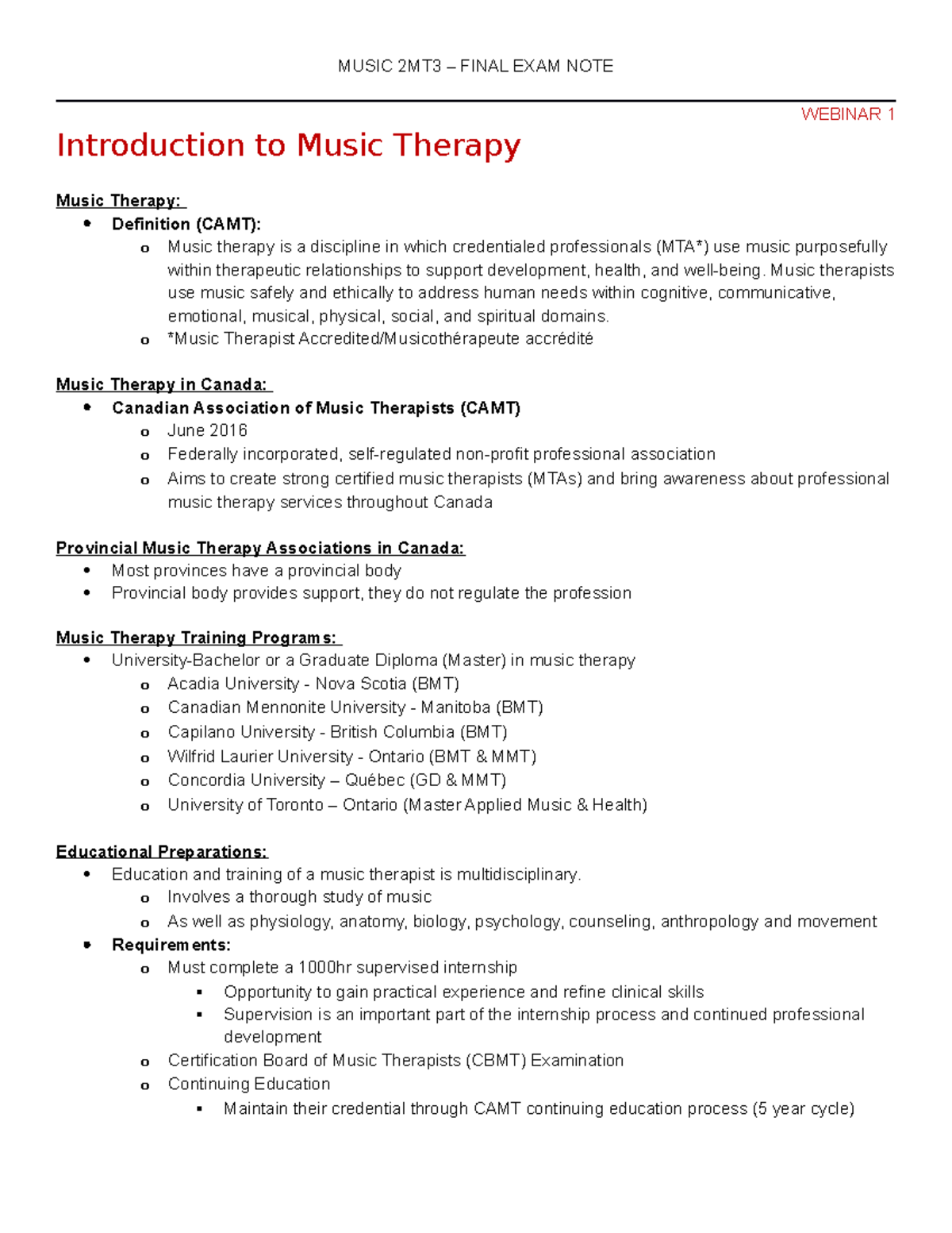 Exam Note for Music 2MT3 - Music 2Mt3 - McMaster - Studocu
