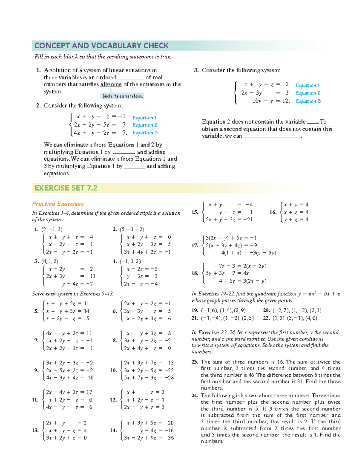 Linear Equations Exercise Set 7.2 and 8.1 Solutions - Studocu
