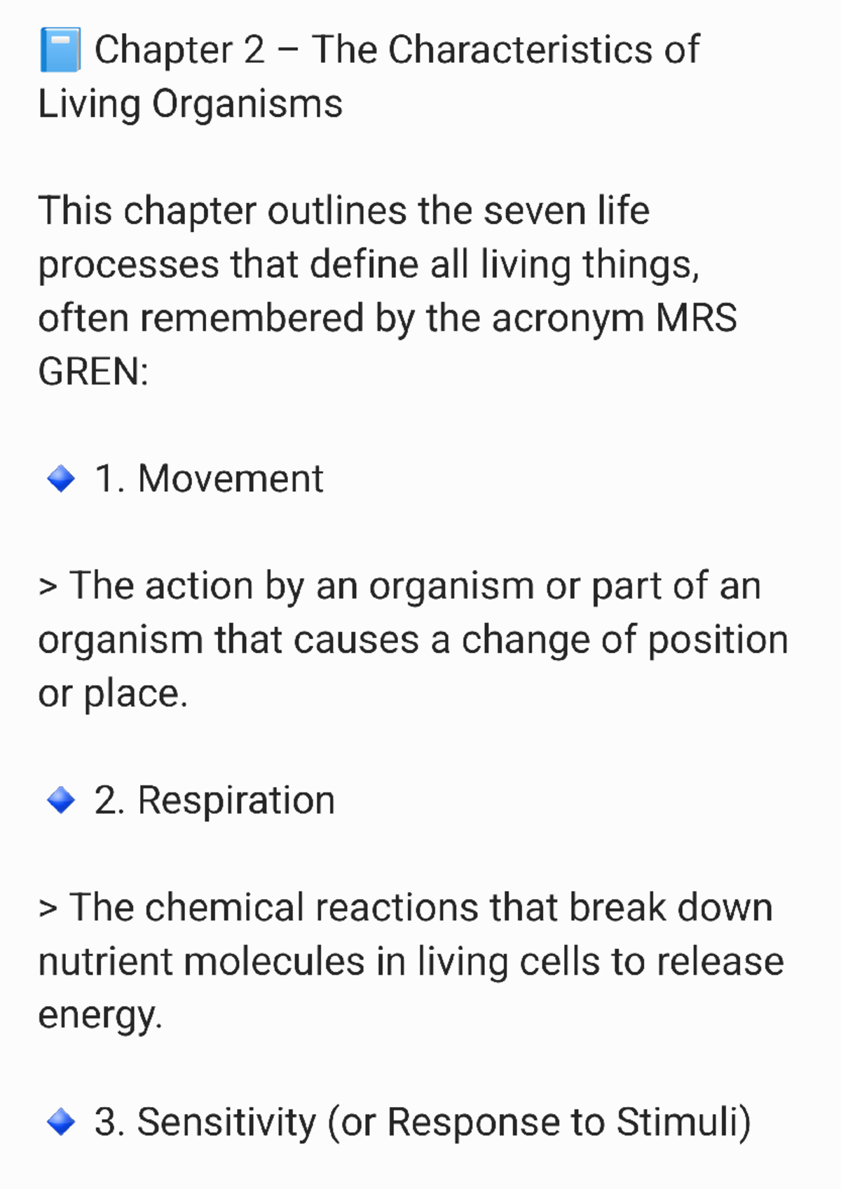 IGCSE Biology CH2: Characteristics of Living Organisms - Studocu