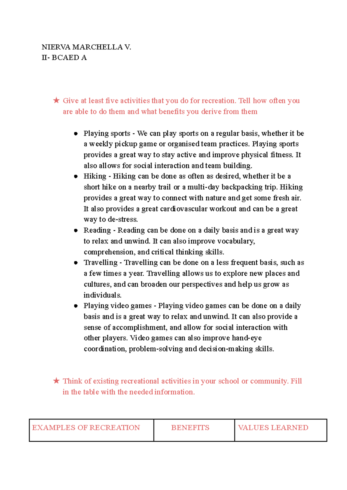 PE4 - Recreational Activities and Their Benefits - Studocu