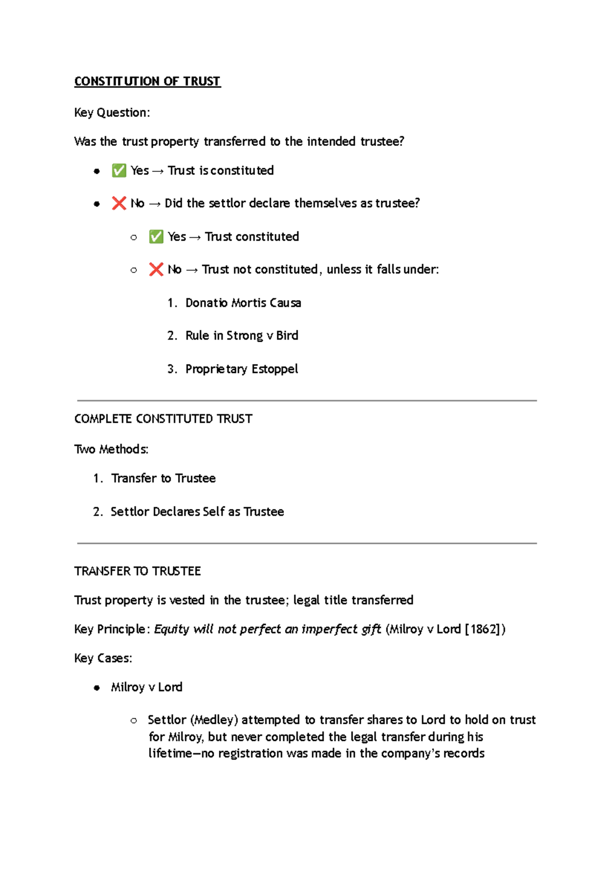 Trust Law Final Notes: Key Principles and Case Studies - Studocu