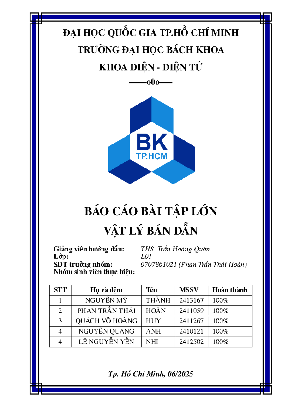 BÁO CÁO BTL VẬT LÝ BÁN DẪN - VLBD HK242 HCMUT - Studocu