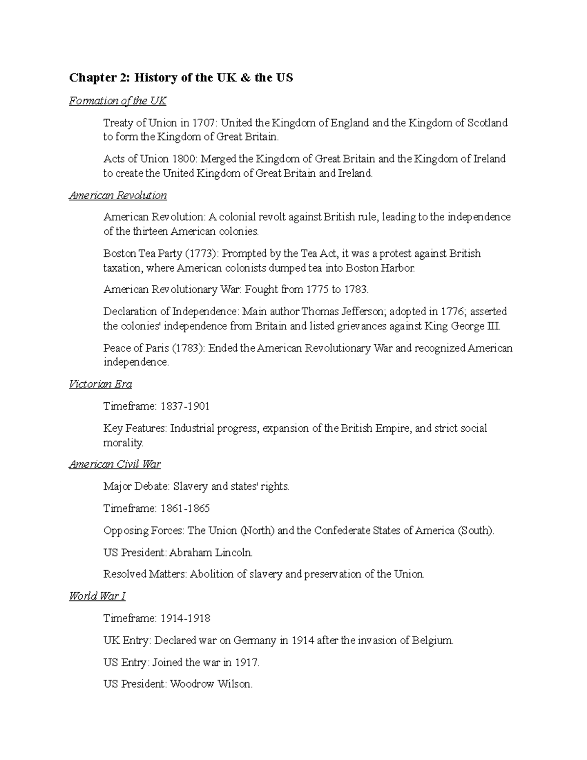 Chapter 2: History of the UK and US - Key Events and Impacts - Studocu