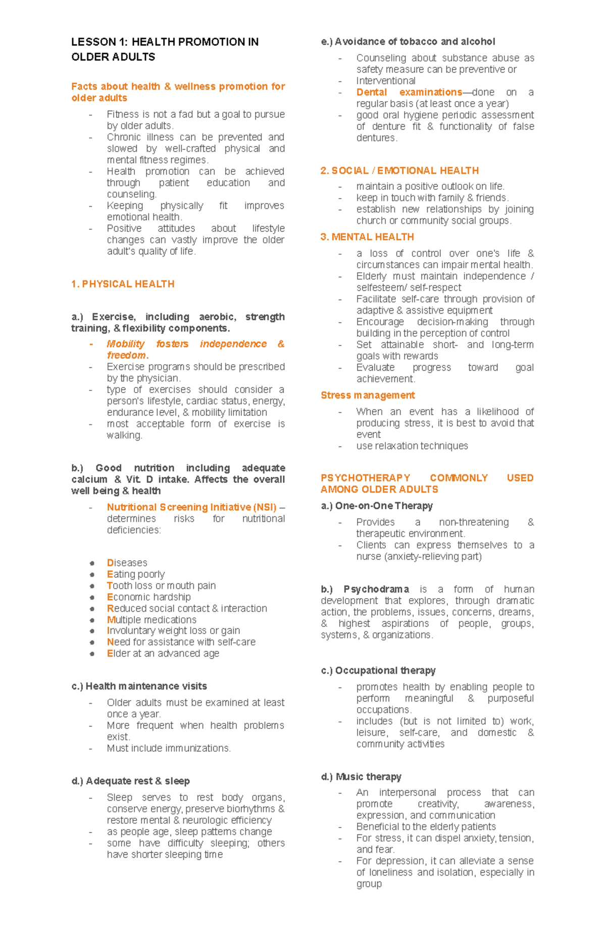 Geria M1: Health Promotion and Nutrition for Older Adults - Studocu