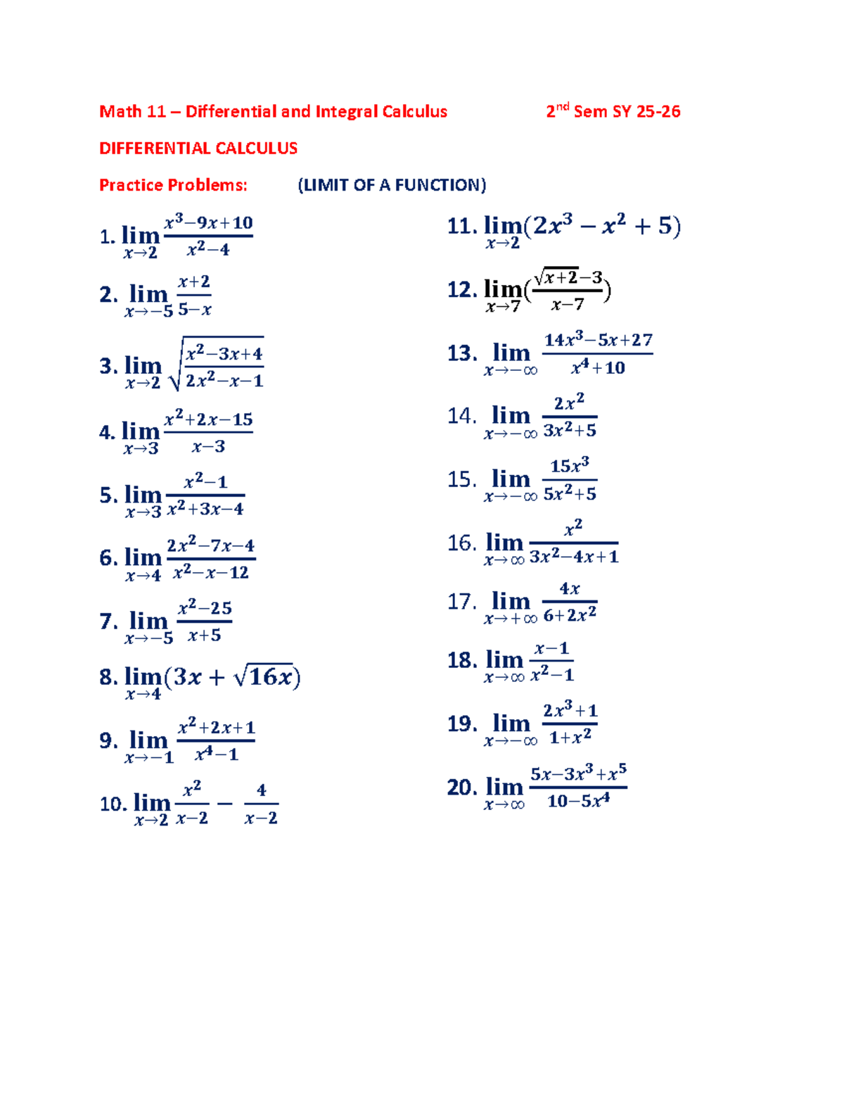 Practice-Problems Limit-Concept-SY-2025-2026 - Math 11 – Differential ...
