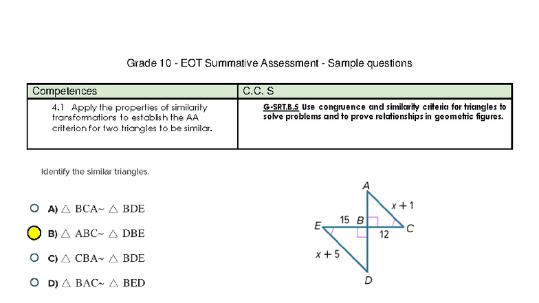 Grade 10 EOT Sample Questions on Similarity & Number Systems - Studocu