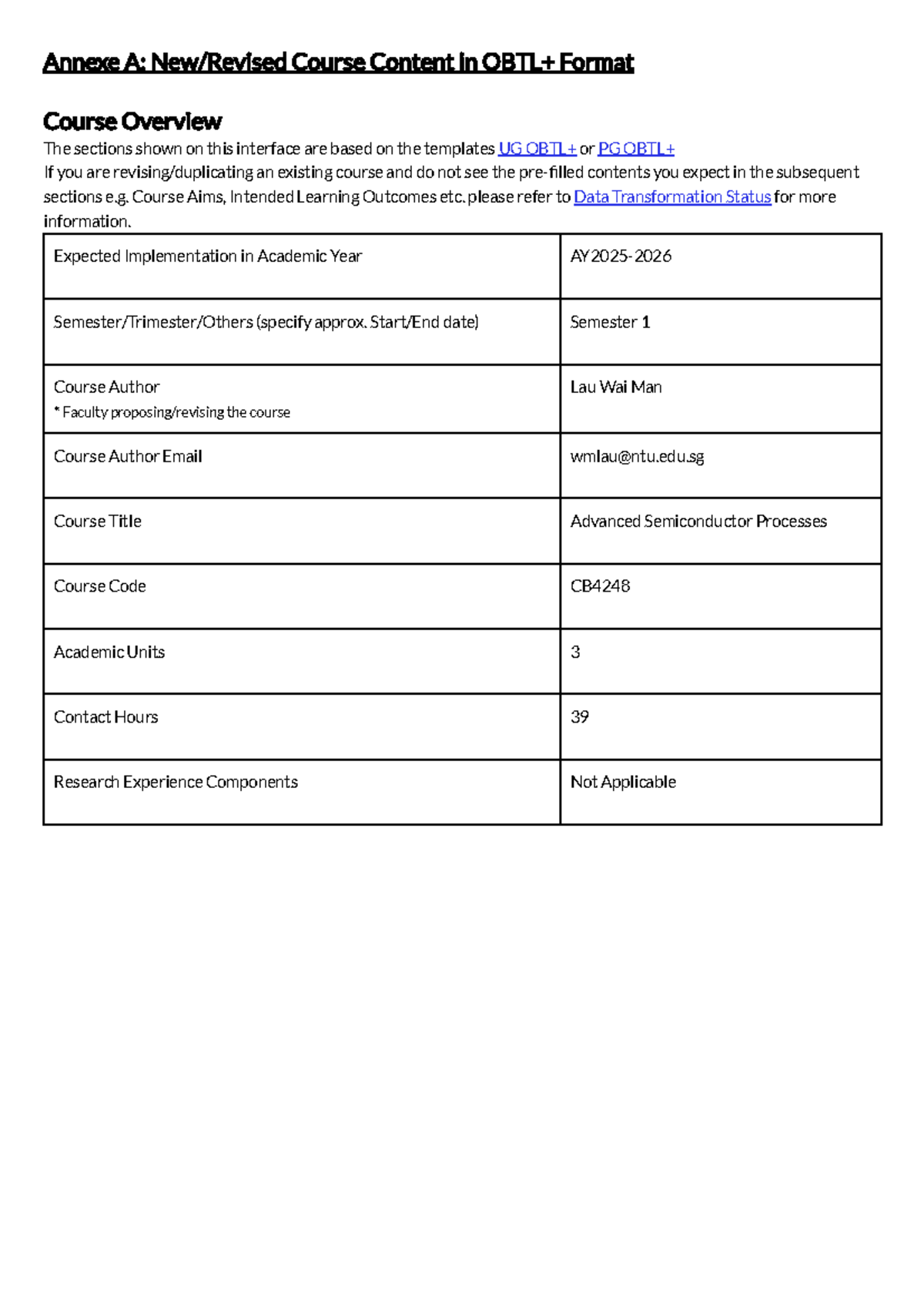 Advanced Semiconductor Processes Course Overview (CB4248) - Studocu