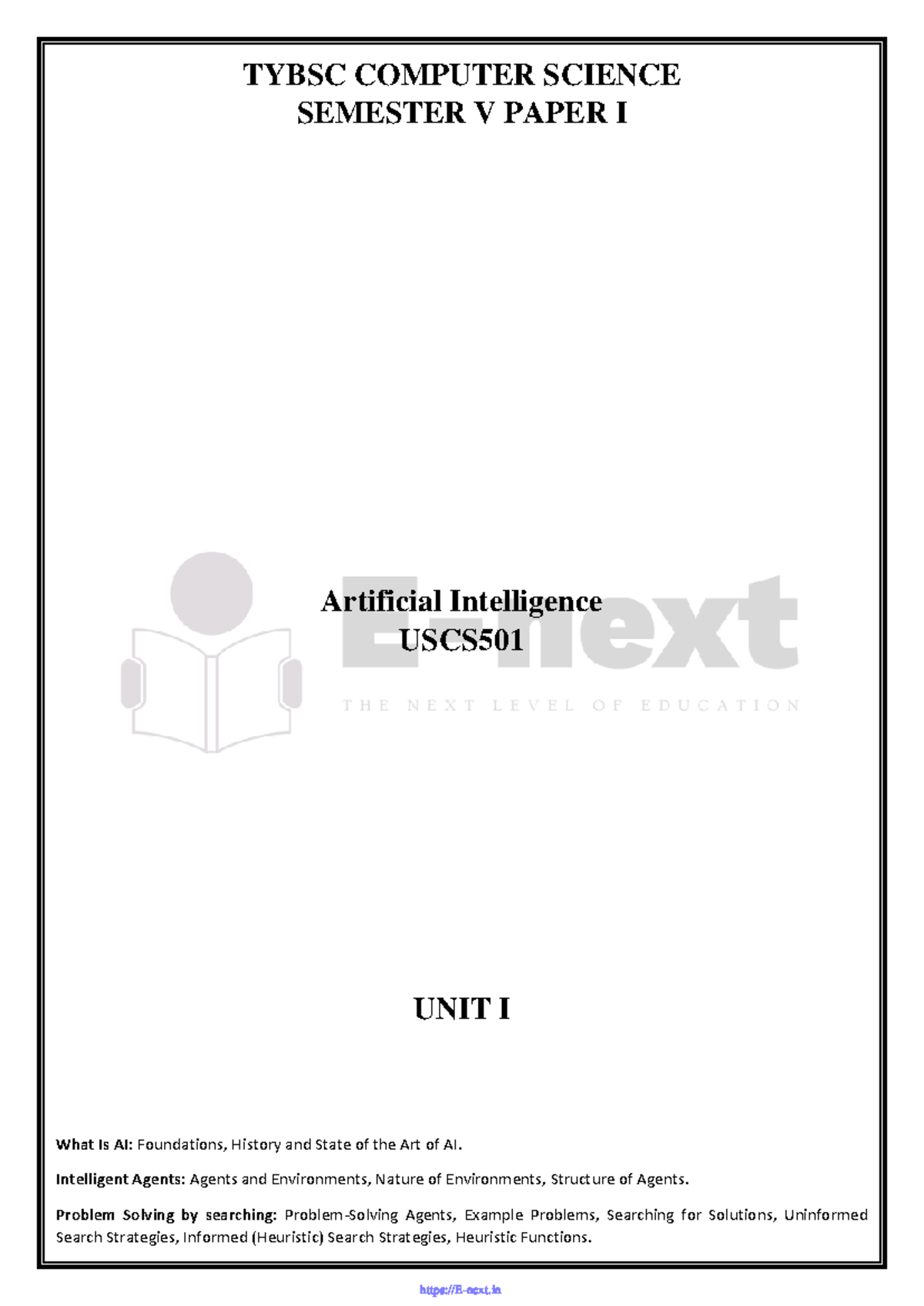 AI Unit-1 (E-next - TYBSC COMPUTER SCIENCE SEMESTER V PAPER I ...