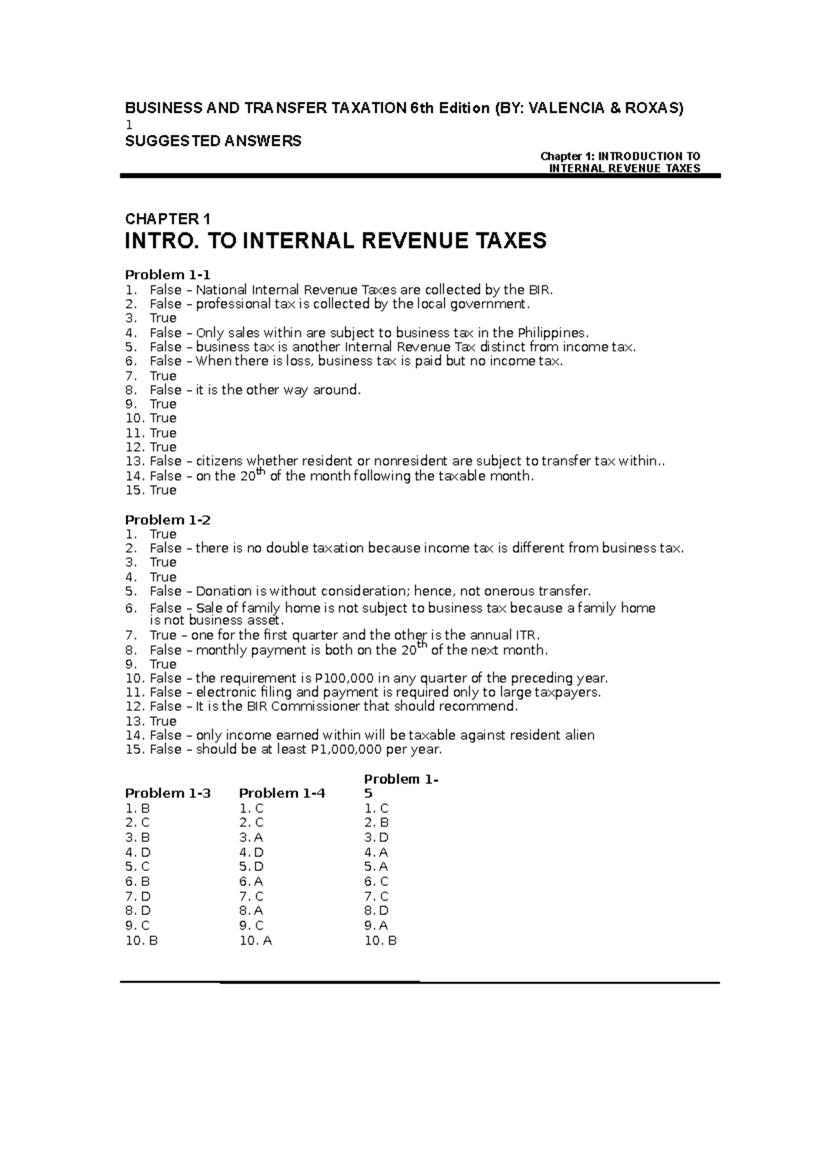 Business Law Answer Key: Chapter 1 - Introduction to Taxes - Studocu