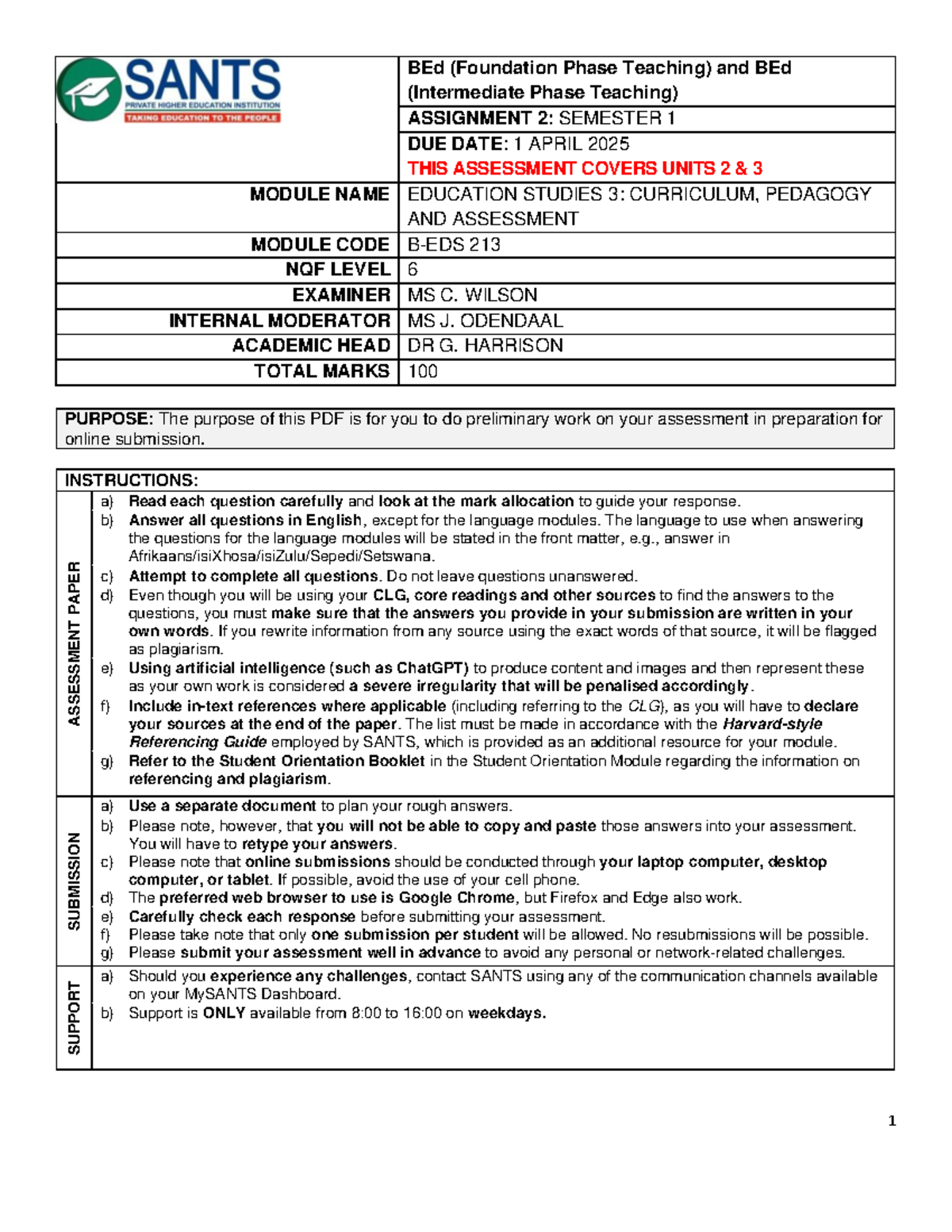 Assignment 2 PDF - Help with answers - BEd (Foundation Phase Teaching ...