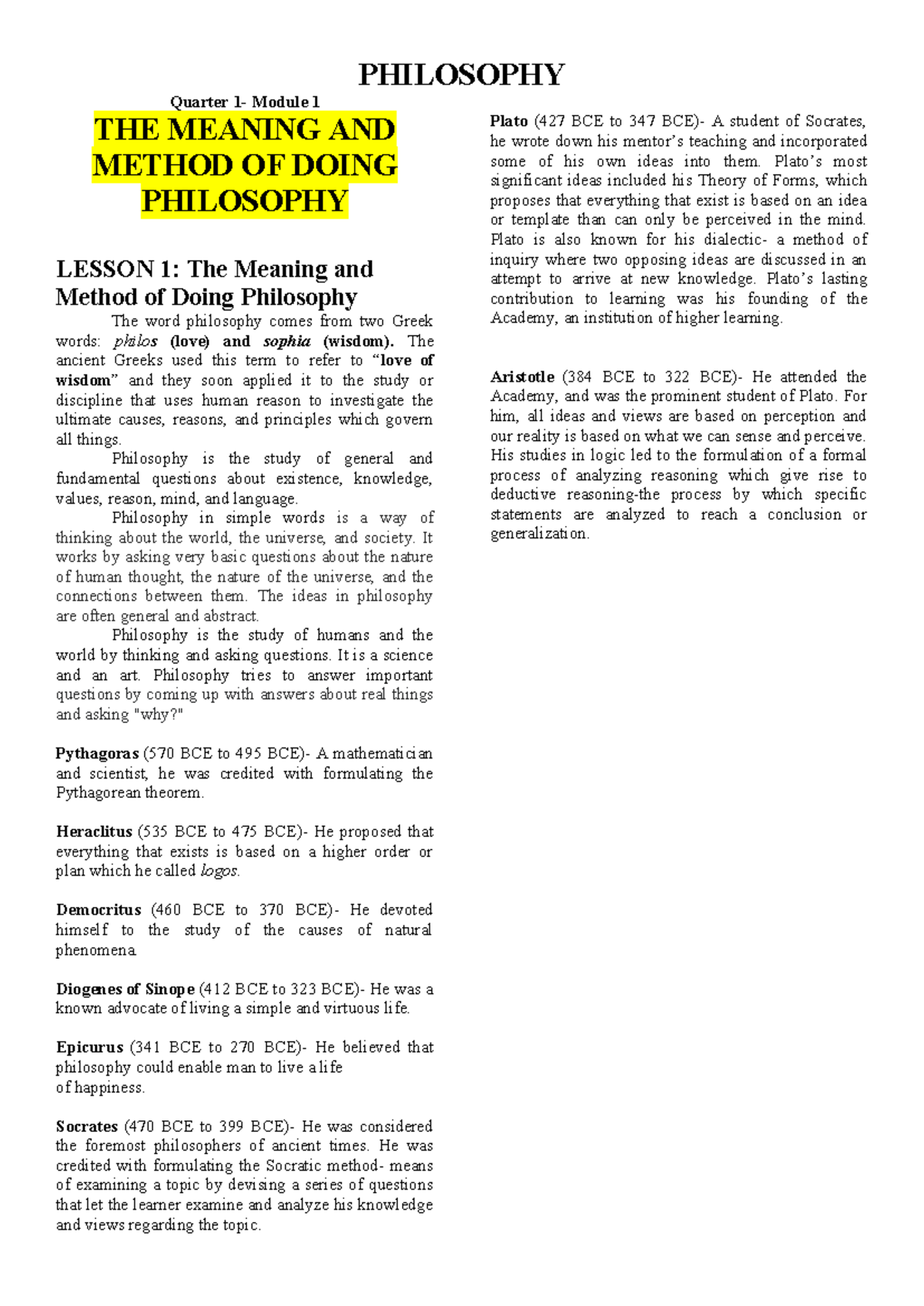 Philo 1Q Reviewer: Insights and Methods in Philosophy - Studocu