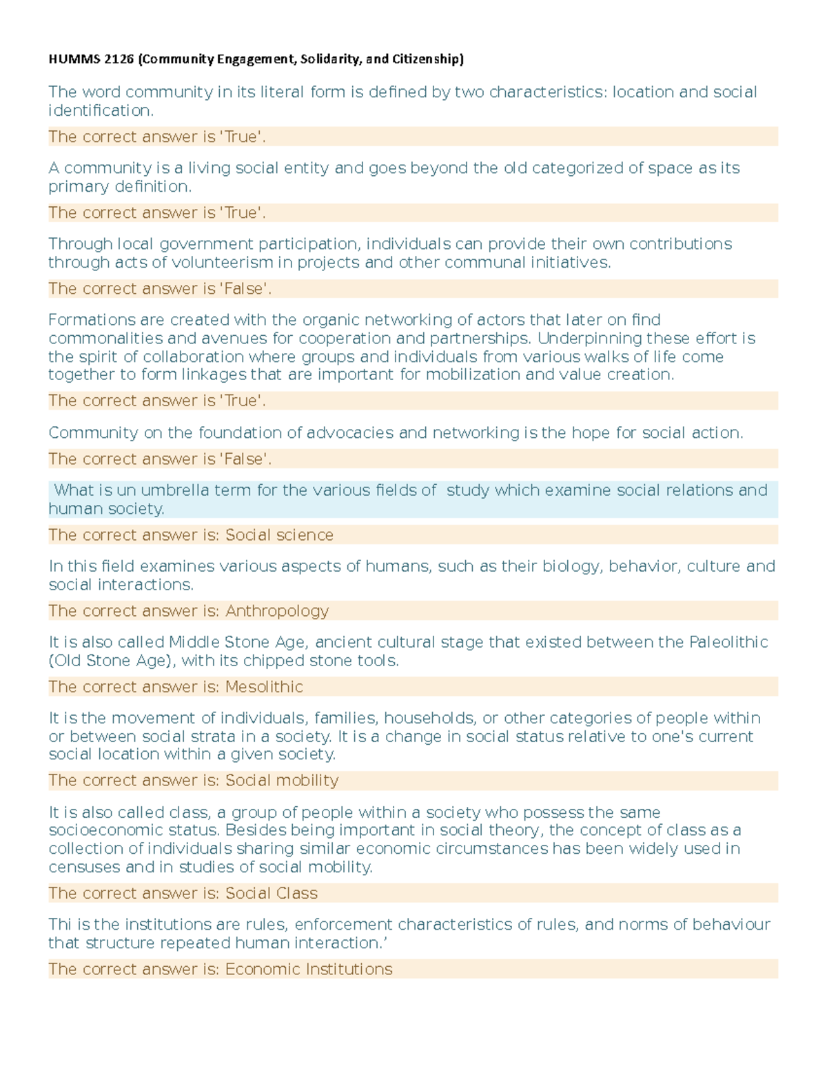 HUMMS 2126 - Community Engagement and Social Structures Overview - Studocu