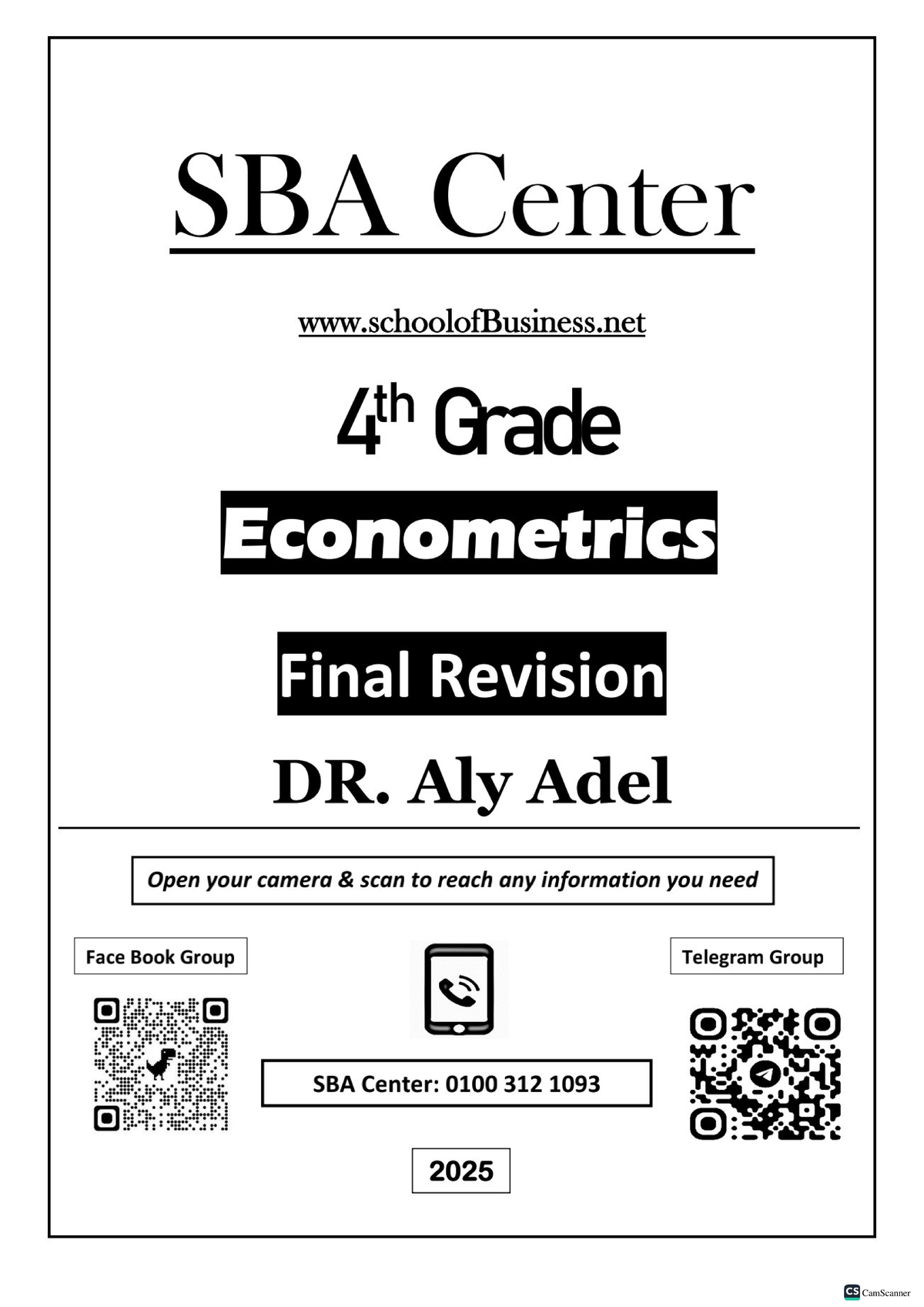 SBA 2025 Final Revision Econometrics Study Guide by Dr. Aly Adel - Document Preview