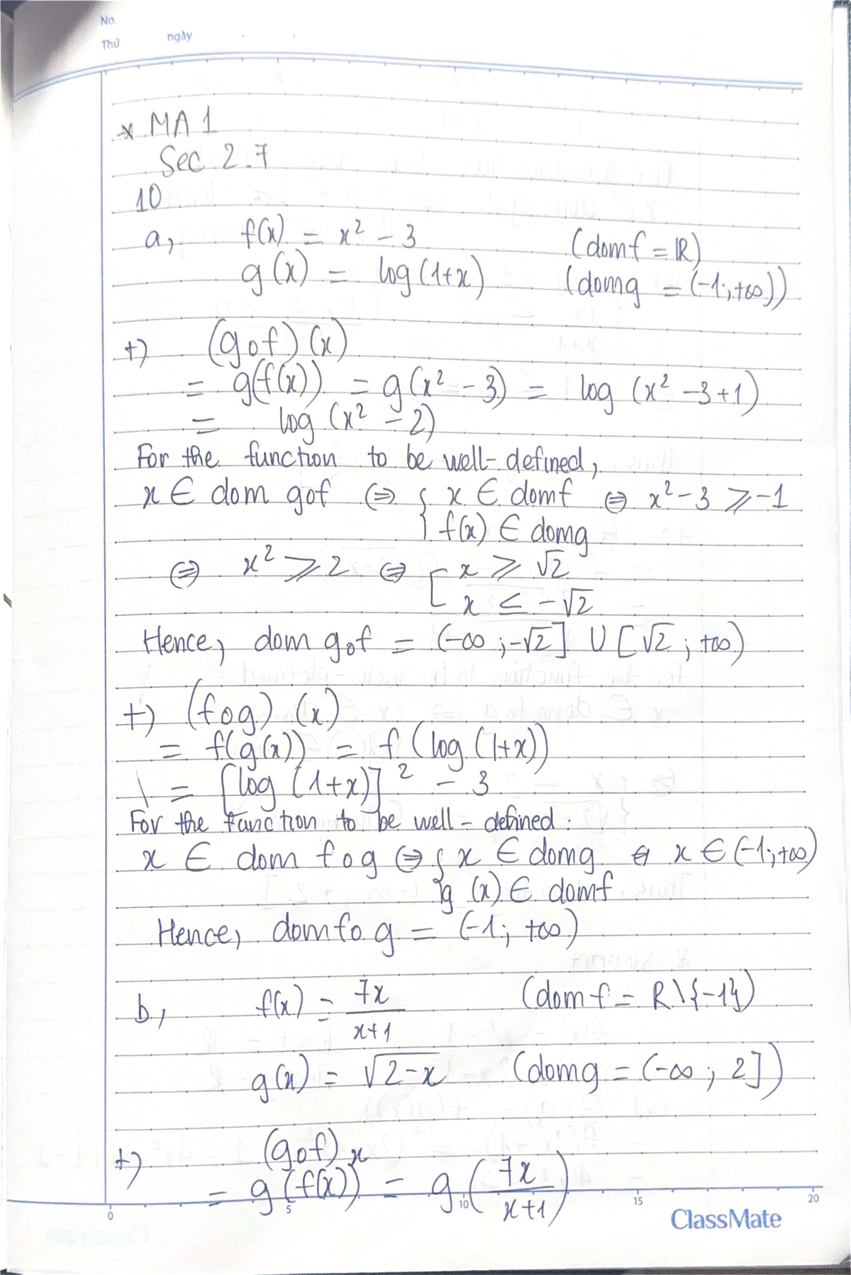 MA 1 Sec 2.7: Function Composition and Domain Analysis - Studocu