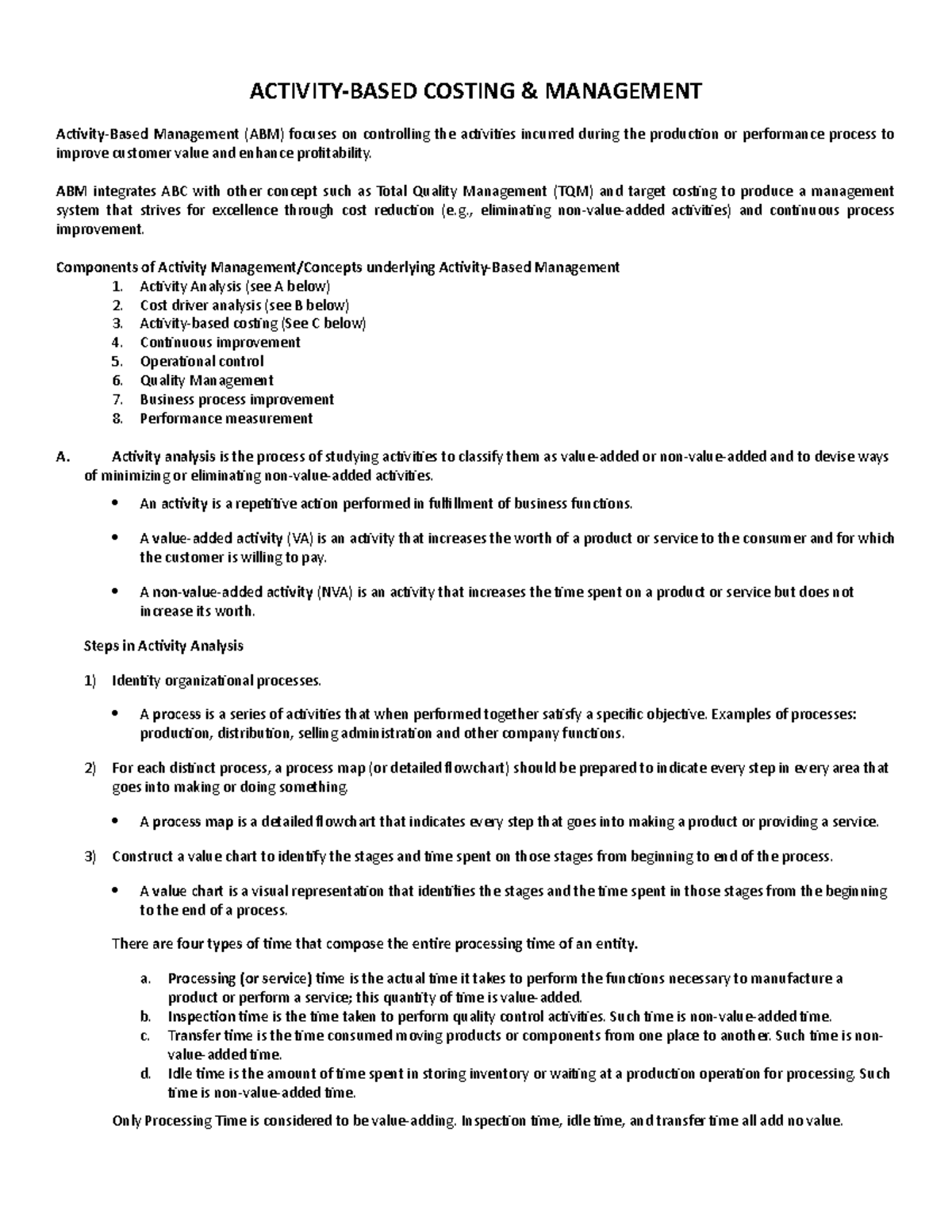 Activity Based Costing - ACTIVITY-BASED COSTING & MANAGEMENT Activity ...