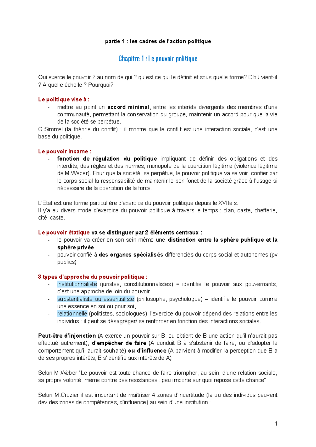 SC. Politique (p1+2) - Notes de Cours Complètes sur le Pouvoir ...