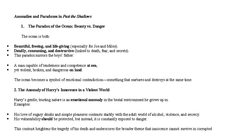 Anomalies & Paradoxes in "Past the Shallows" Analysis - Studocu