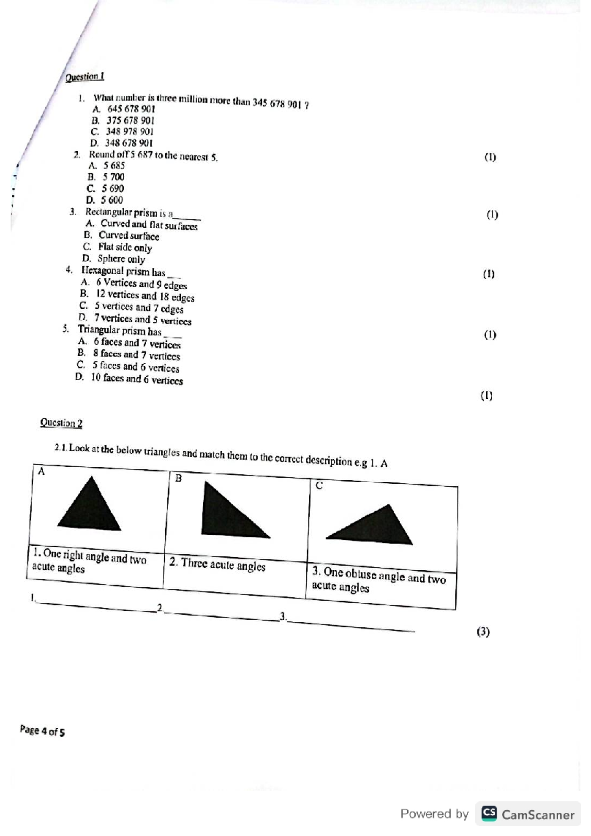 Maths Grade 7 Test 2025 - Revision Questions and Answers - Studocu