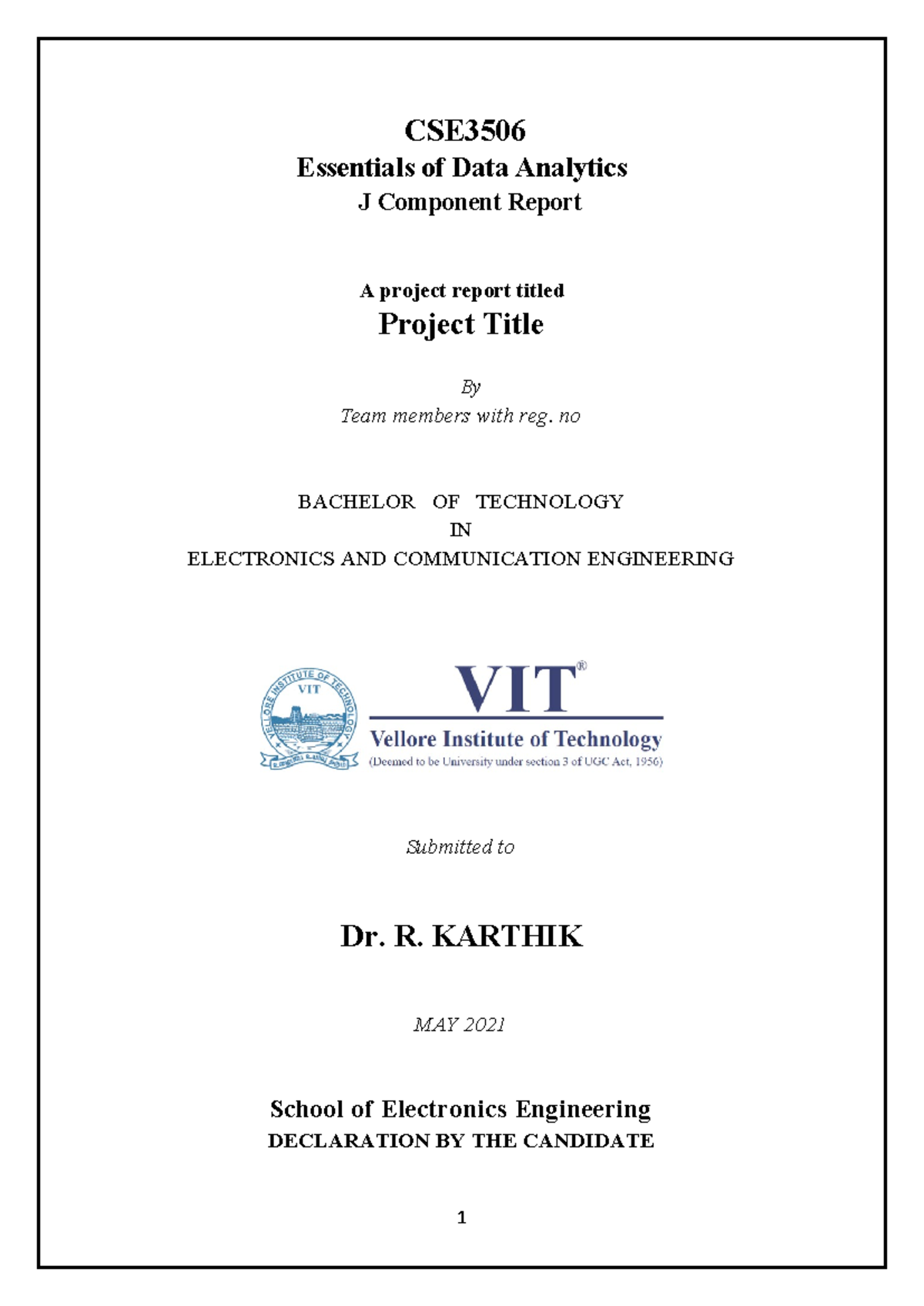 Project Report document sample - CSE Essentials of Data Analytics J ...