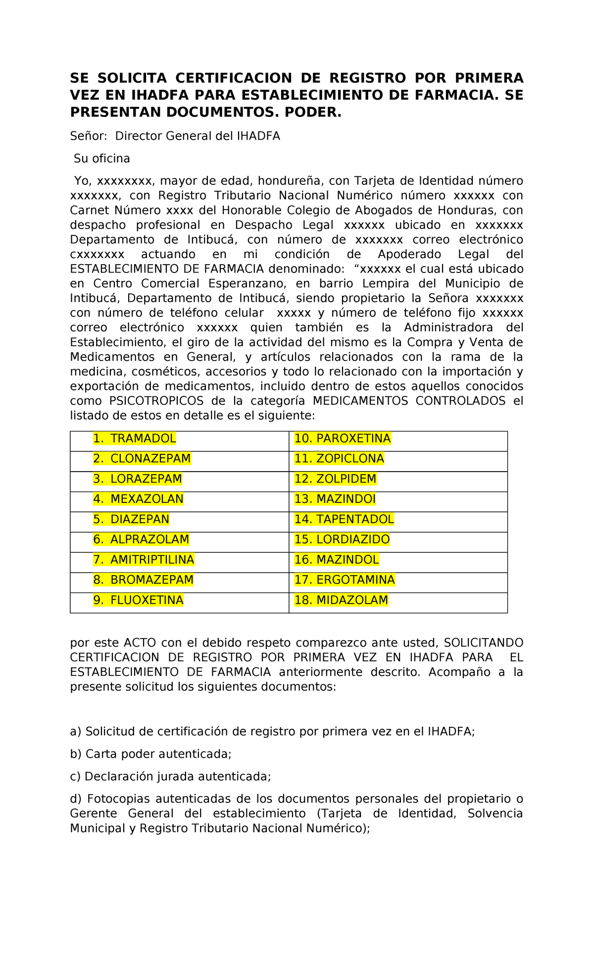 Solicitud de Certificación de Registro de Farmacia en IHADFA - Studocu