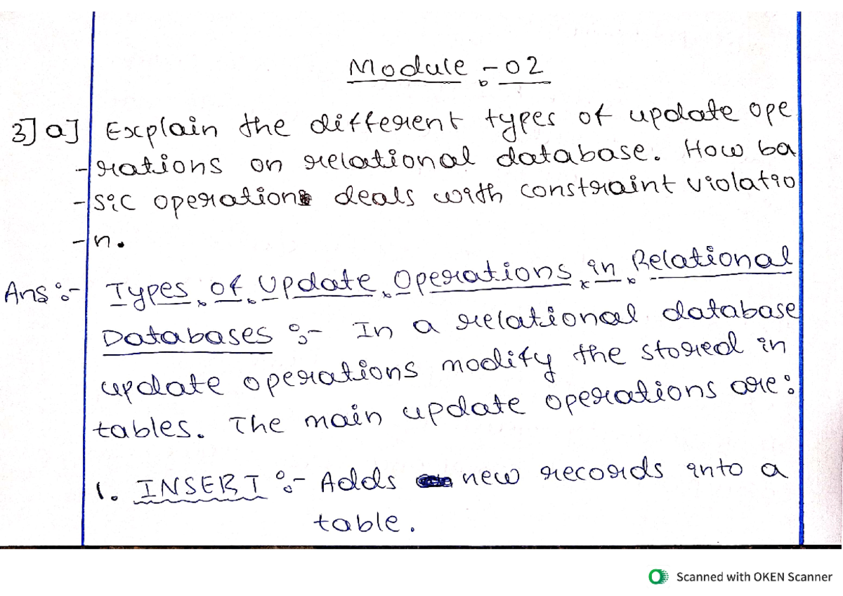 BCS403 - Module 2: Update Operations and Integrity Constraints in ...