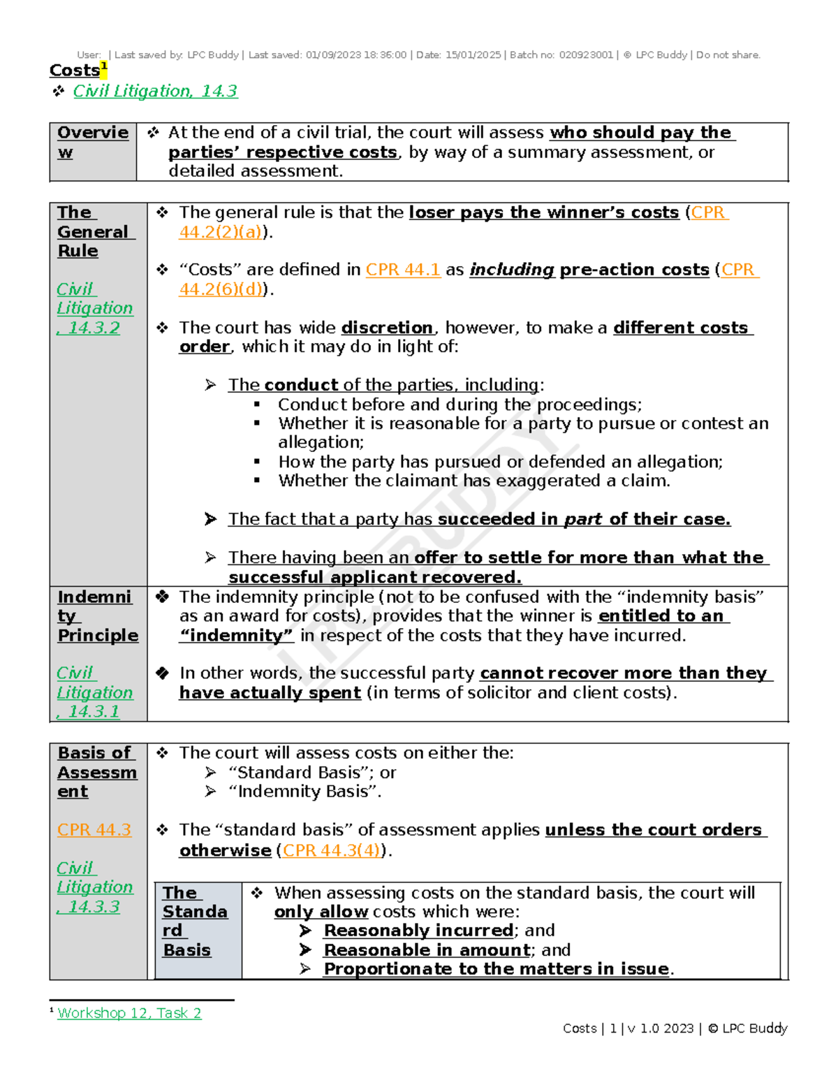 LPC Civil Litigation Costs Overview & Assessment Notes - Studocu