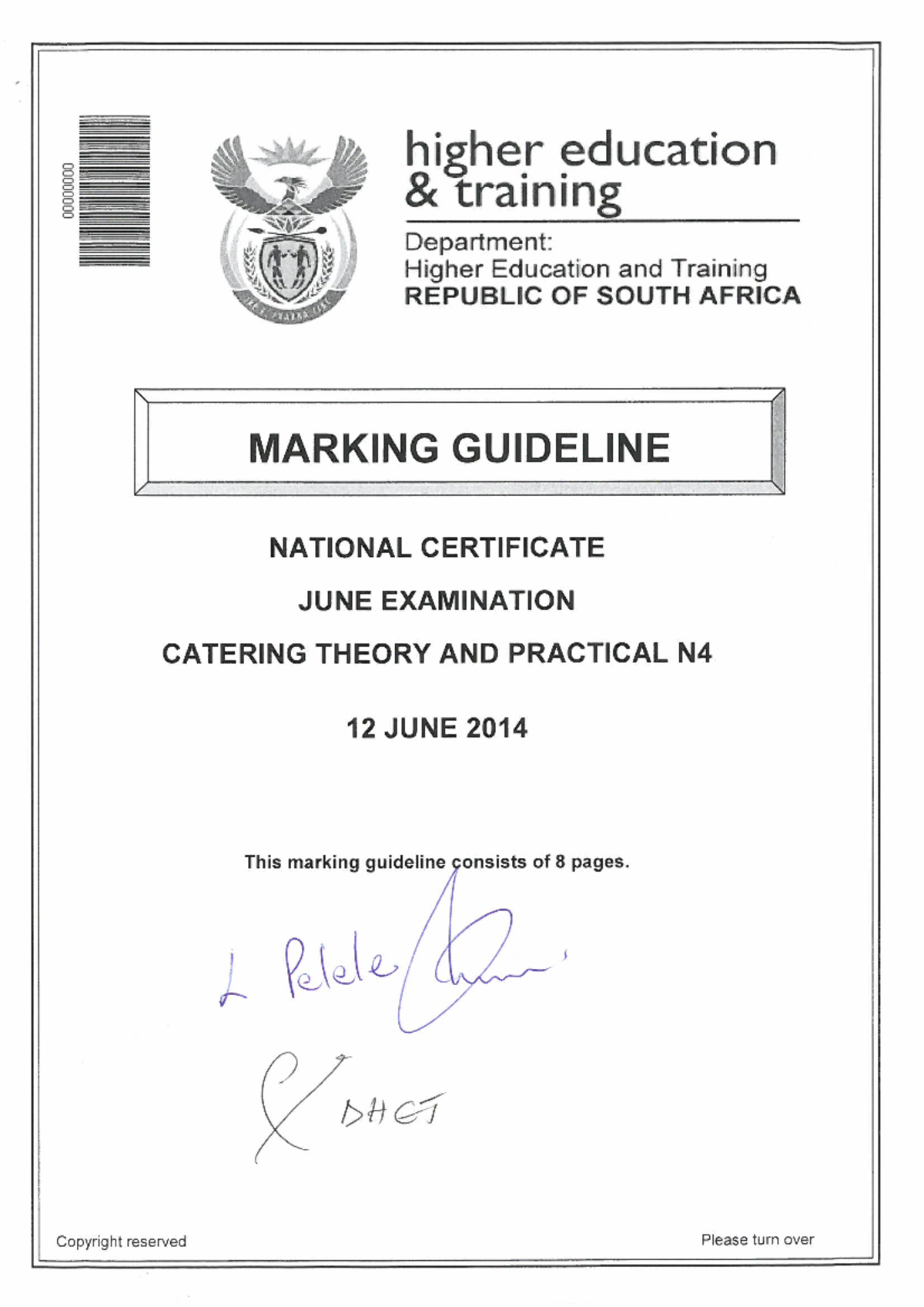 Catering Theory & Practical N4 Marking Guideline - June Exam 2014 - Studocu