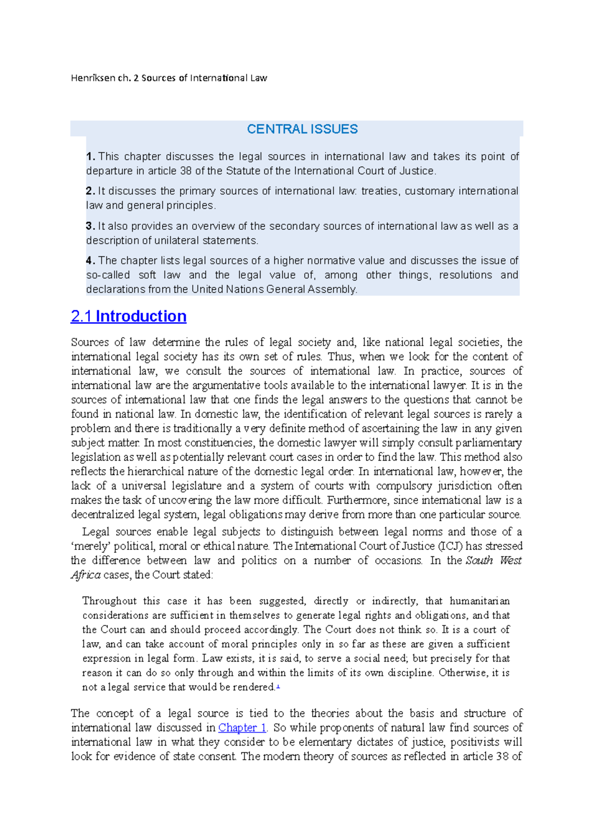 Henriksen Ch 2: Understanding Sources of International Law - Studeersnel