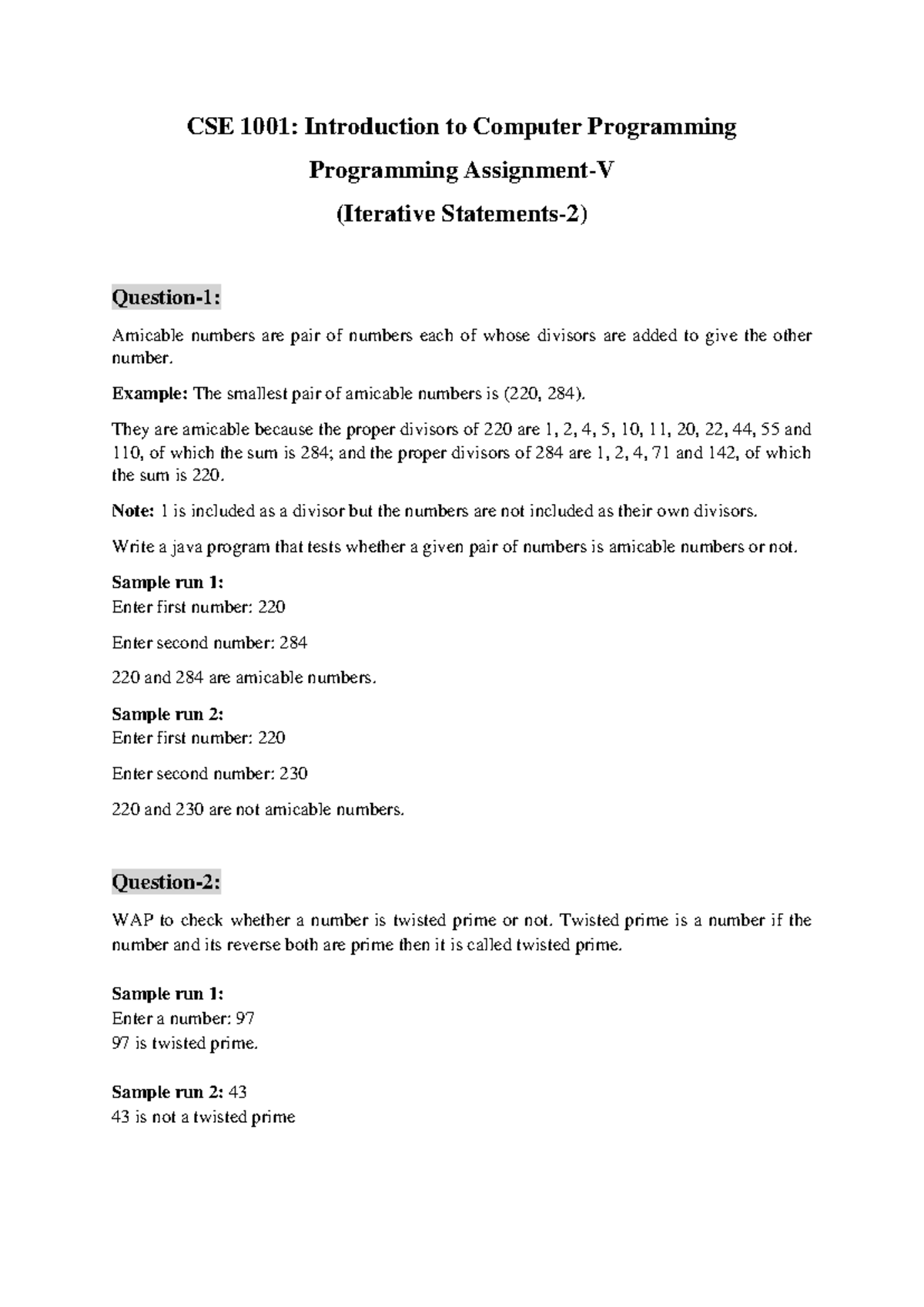 Lab Assignment 5 - CSE 1001: Introduction to Computer Programming ...