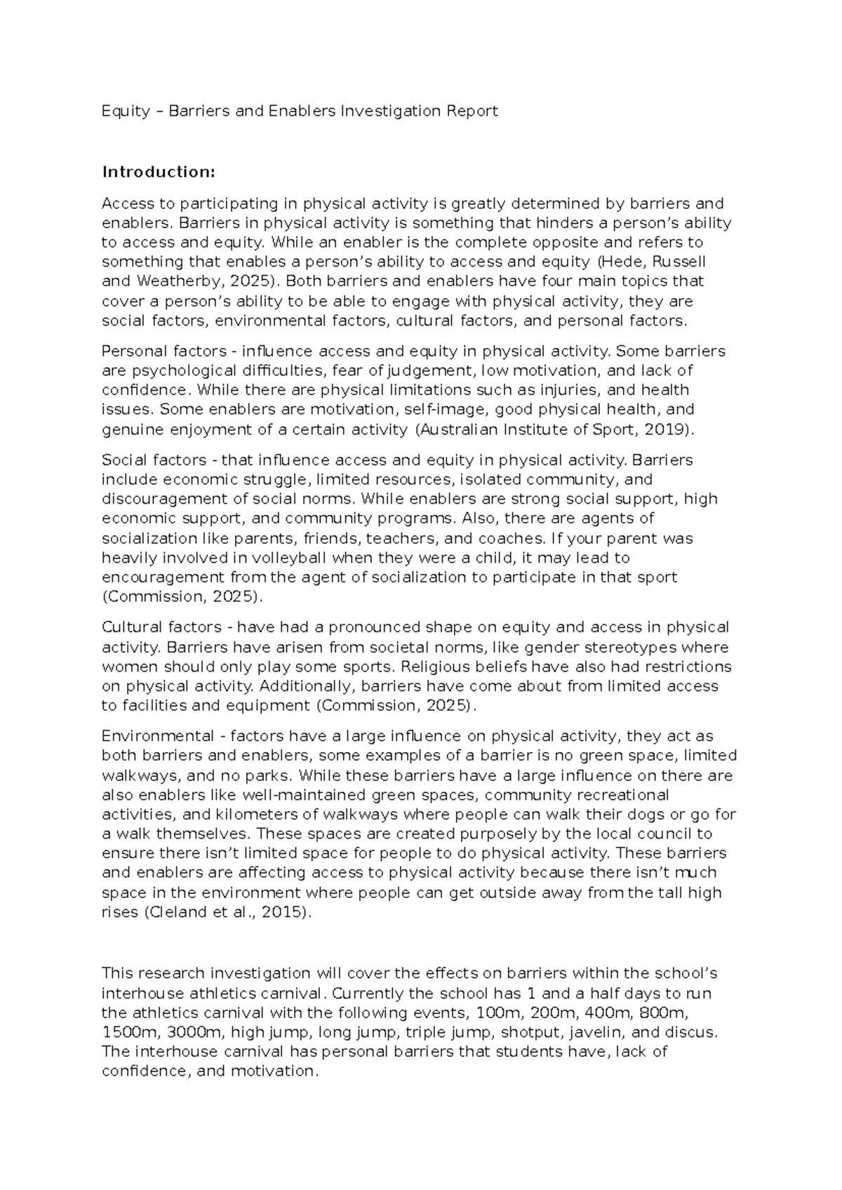 FIA1 Barriers and Enablers in Physical Activity Participation Report ...