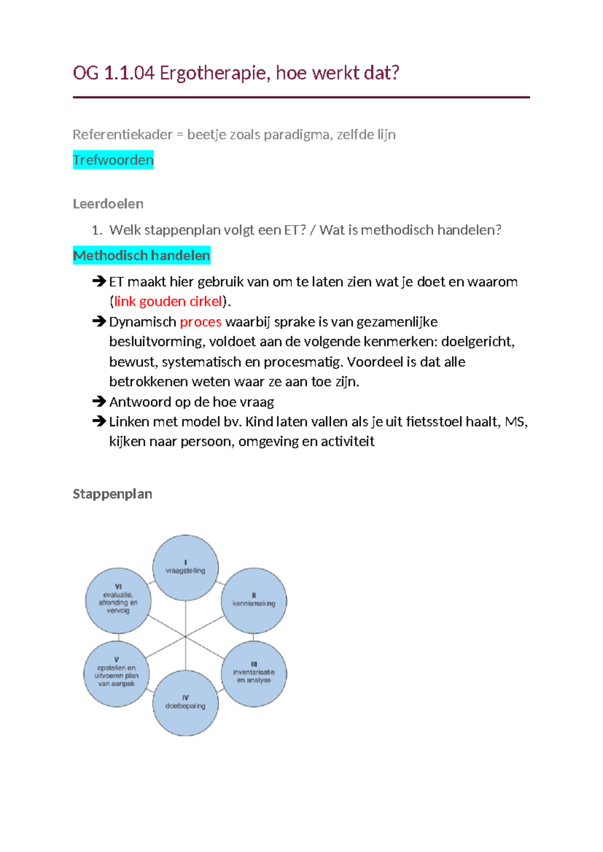 OG 1.1.04 Ergotherapie: Methodisch Handelen en Stappenplan - Studocu