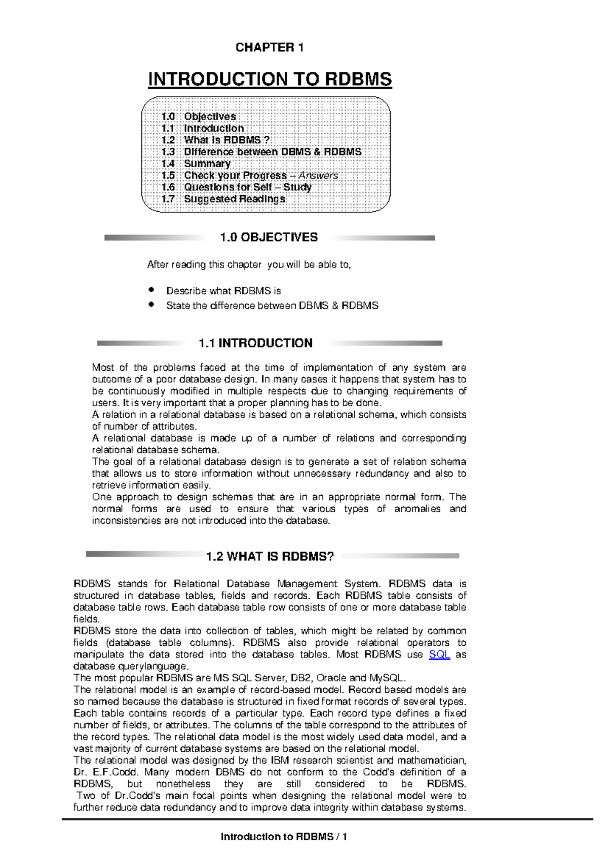 Unit 1 RDBMS Overview - Study Material for BBA-CA - Studocu