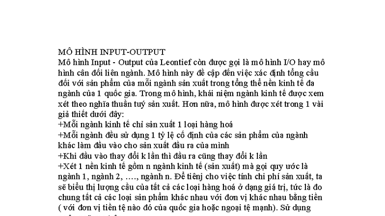 MÔ HÌNH Input-Output Leontief: Phân Tích Kinh Tế Đa Ngành - Studocu