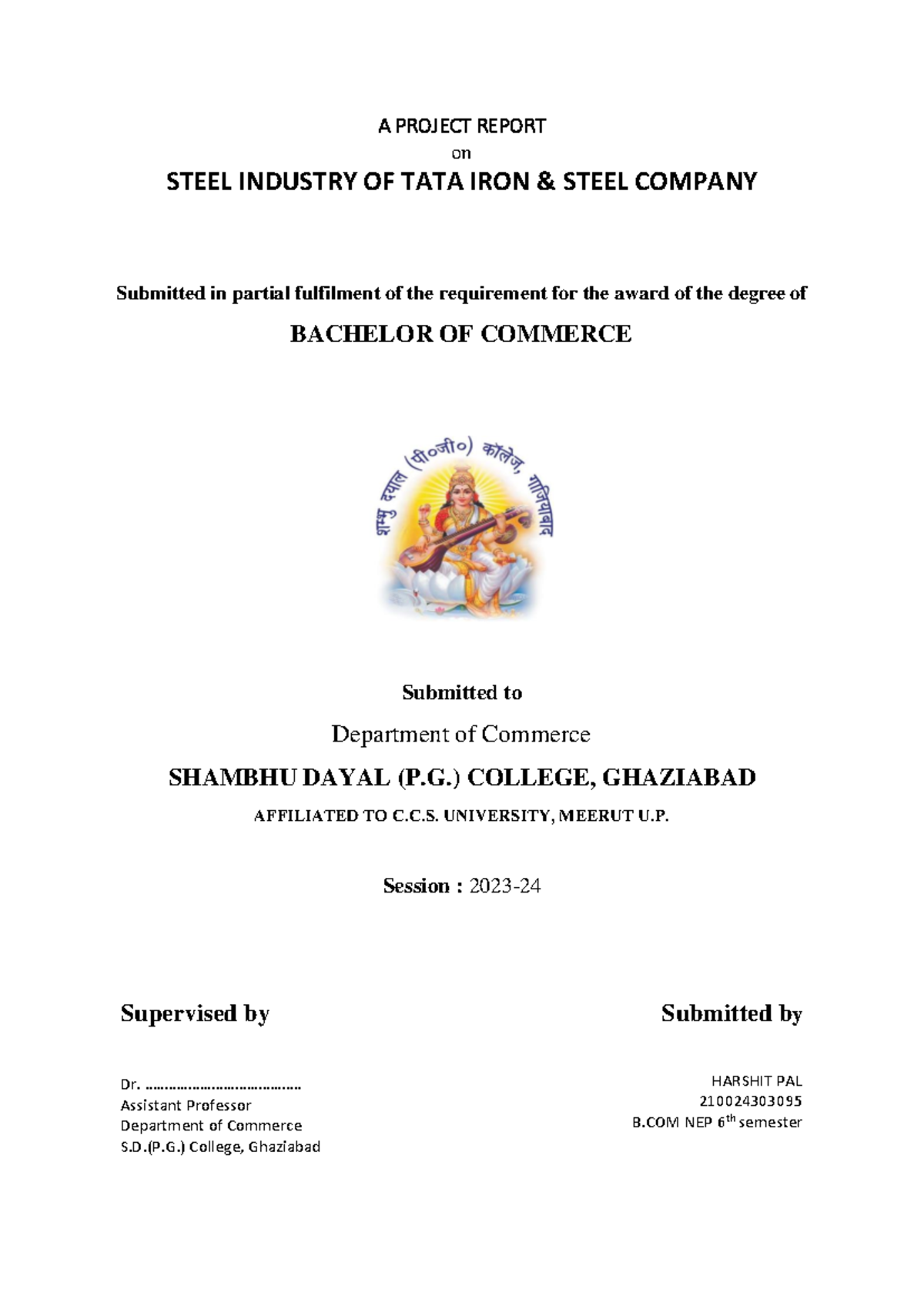 B.Com Project Report: Financial Performance of Tata Steel Industry ...